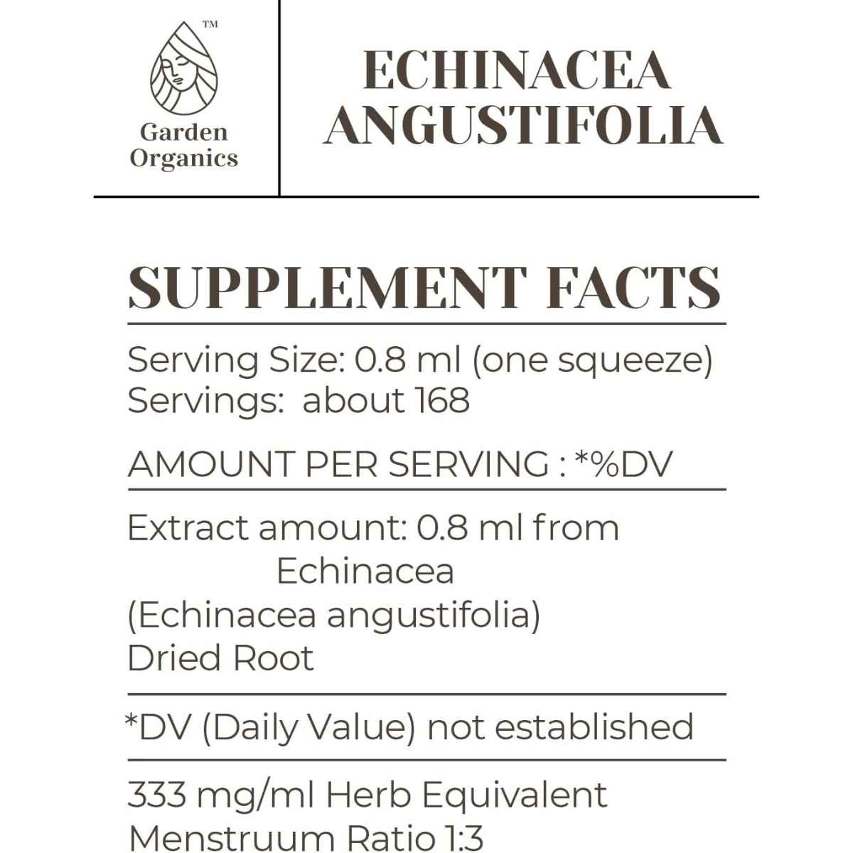 Garden Organics Echinacea Angustifolia - 113 g - Tabla Nutricional - Haz Tu Pedido