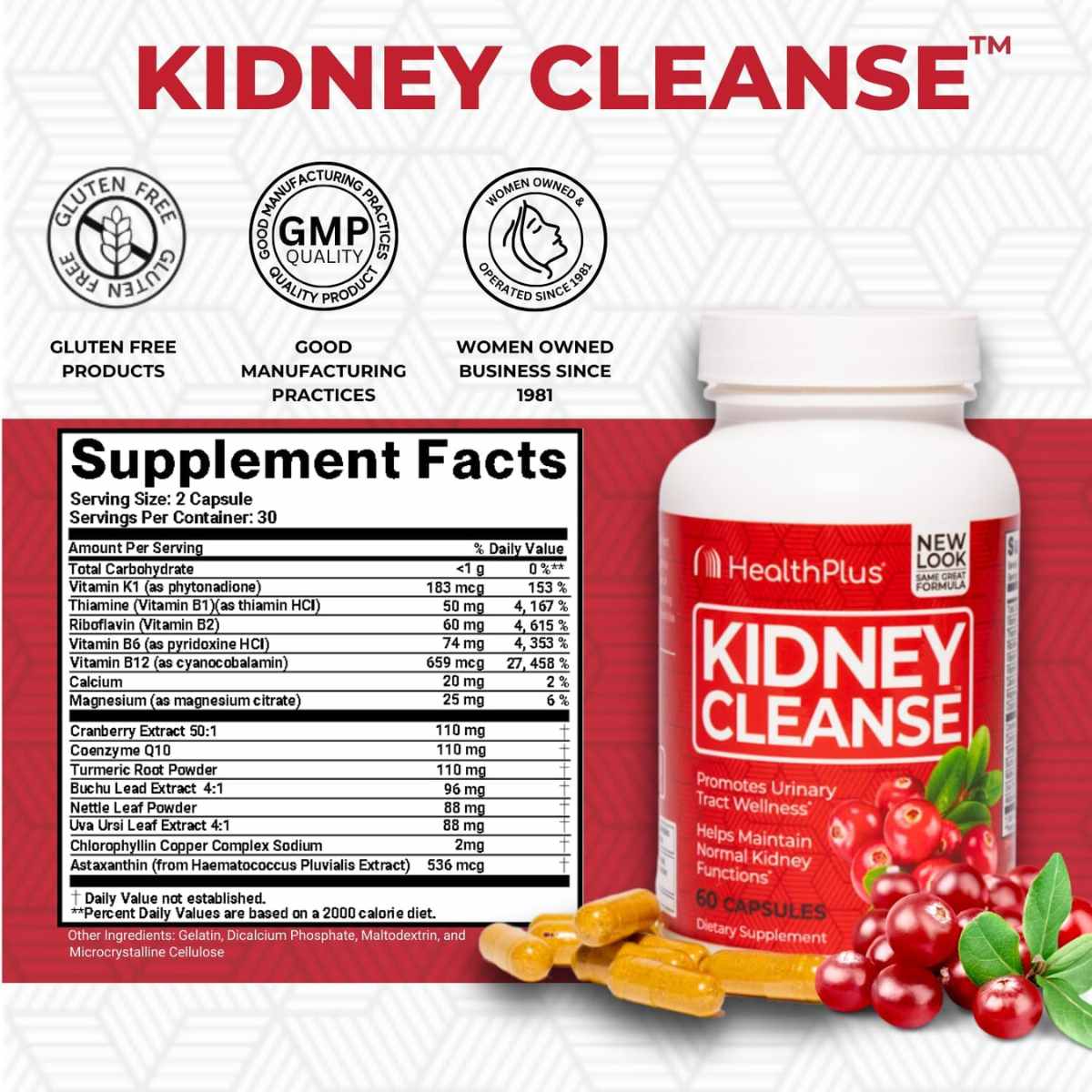 Health Plus Suplemento Limpieza Renal - 60 Cápsulas - Tabla Nutricional - Haz Tu Pedido