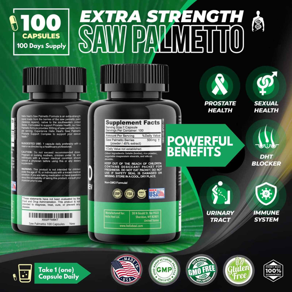 Helix Heal Saw Palmetto - 100 Cápsulas - Tabla Nutricional - Haz Tu Pedido