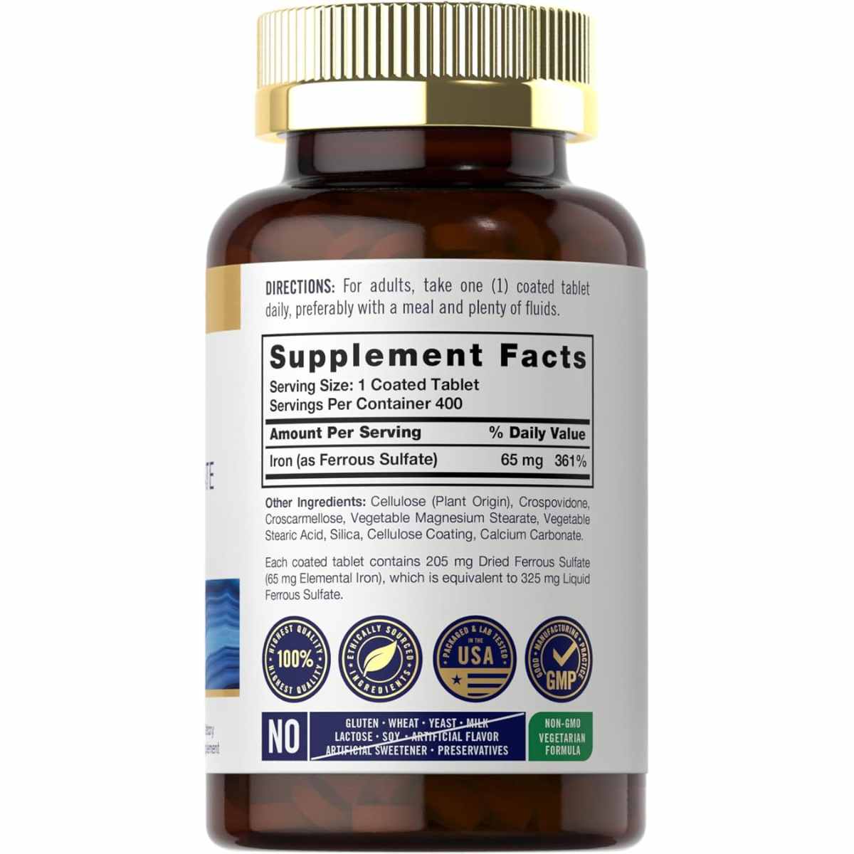Carlyle Sulfato Ferroso de Hierro - 400 Comprimidos Recubiertos - Tabla Nutricional - Haz Tu Pedido