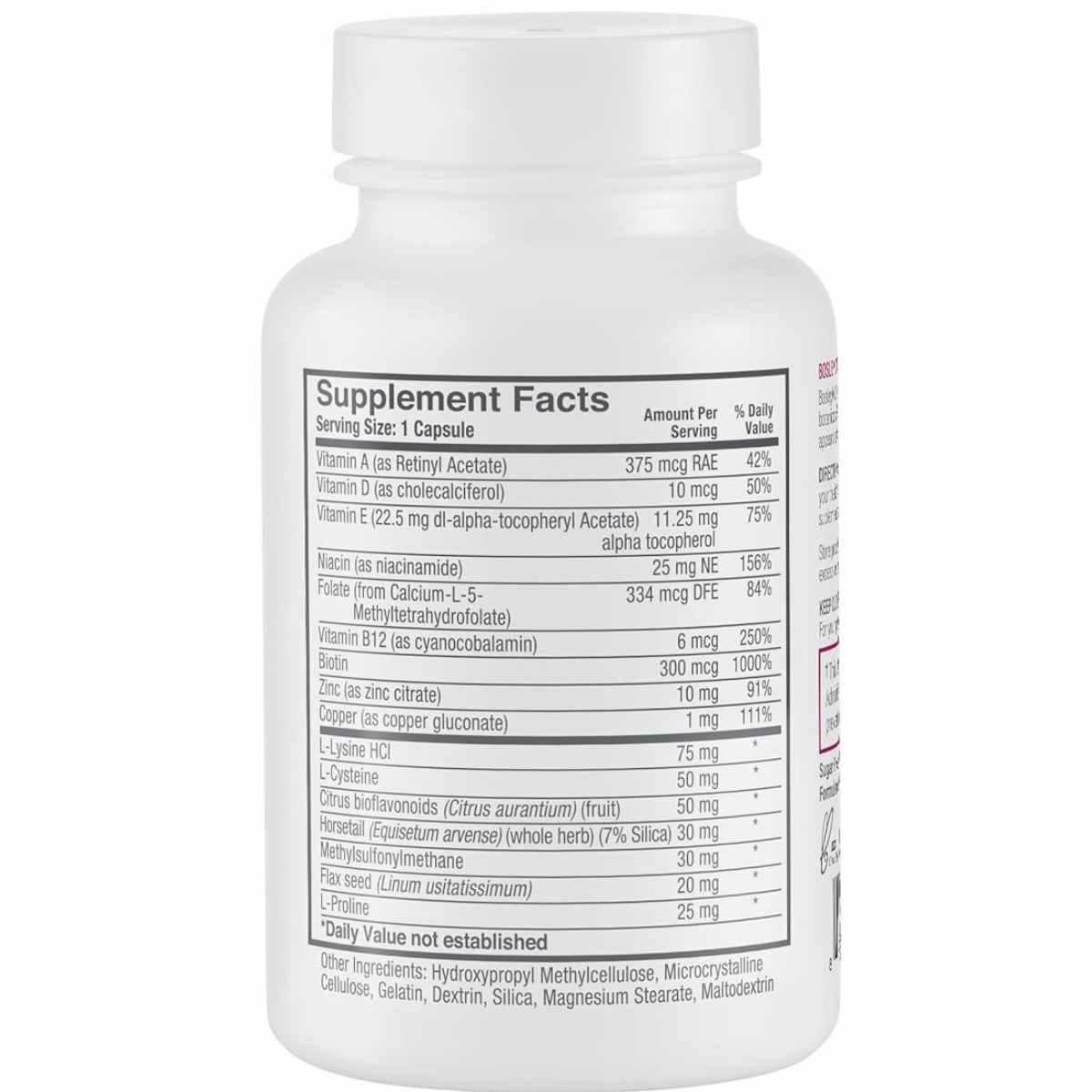 BosleyMD Suplemento de Crecimiento de Cabello en Mujeres - 60 Cápsulas - Tabla Nutricional - Haz Tu Pedido