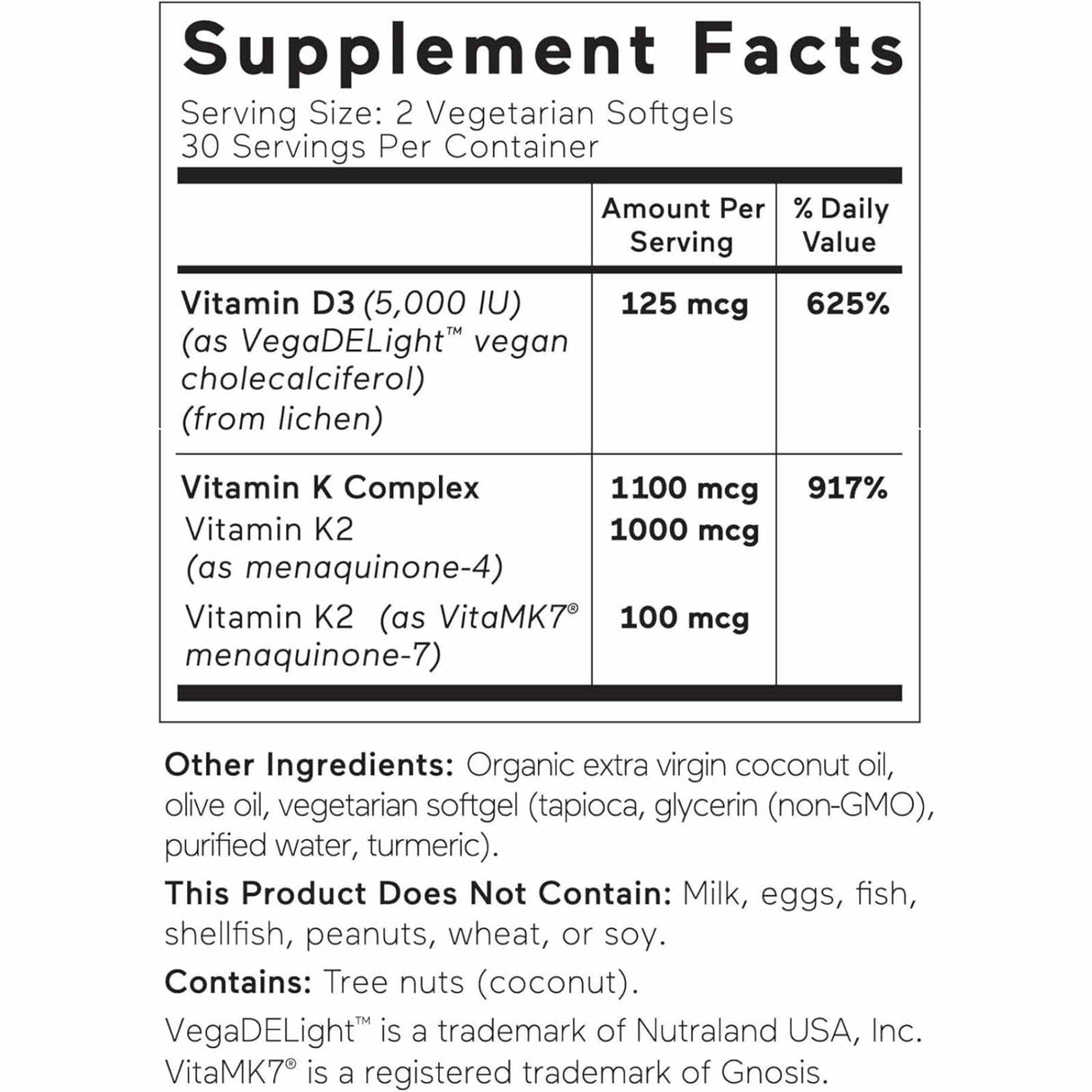 Smarternutrition Vitamina D3 5000 IU - 60 Cápsulas Blandas Vegetarianas - Tabla Nutricional - Haz Tu Pedido