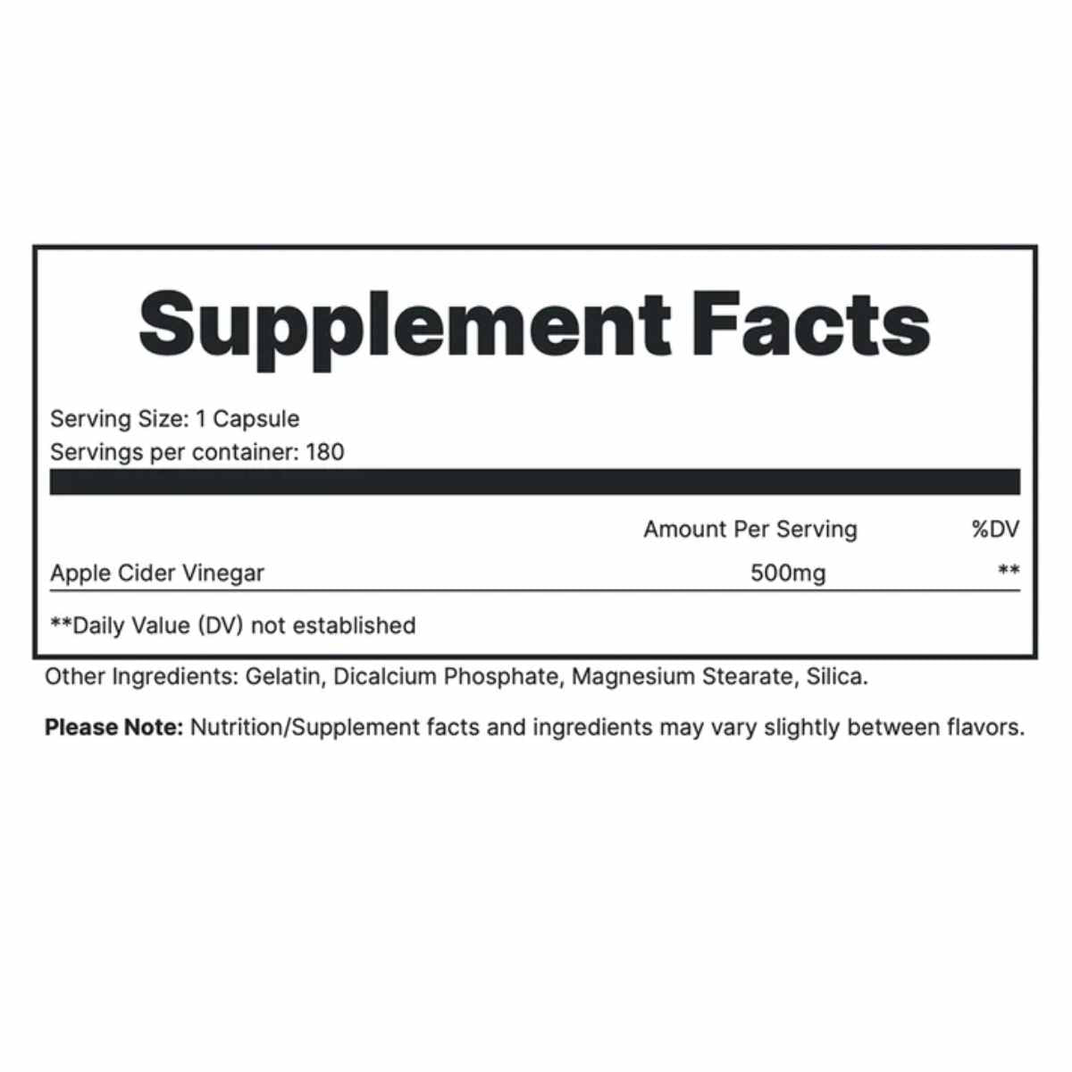 Redcon1 Vinagre de Sidra de Manzana - 500 mg - 180 Cápsulas - 180 Servicios - Tabla nutricional - Haz Tu Pedido