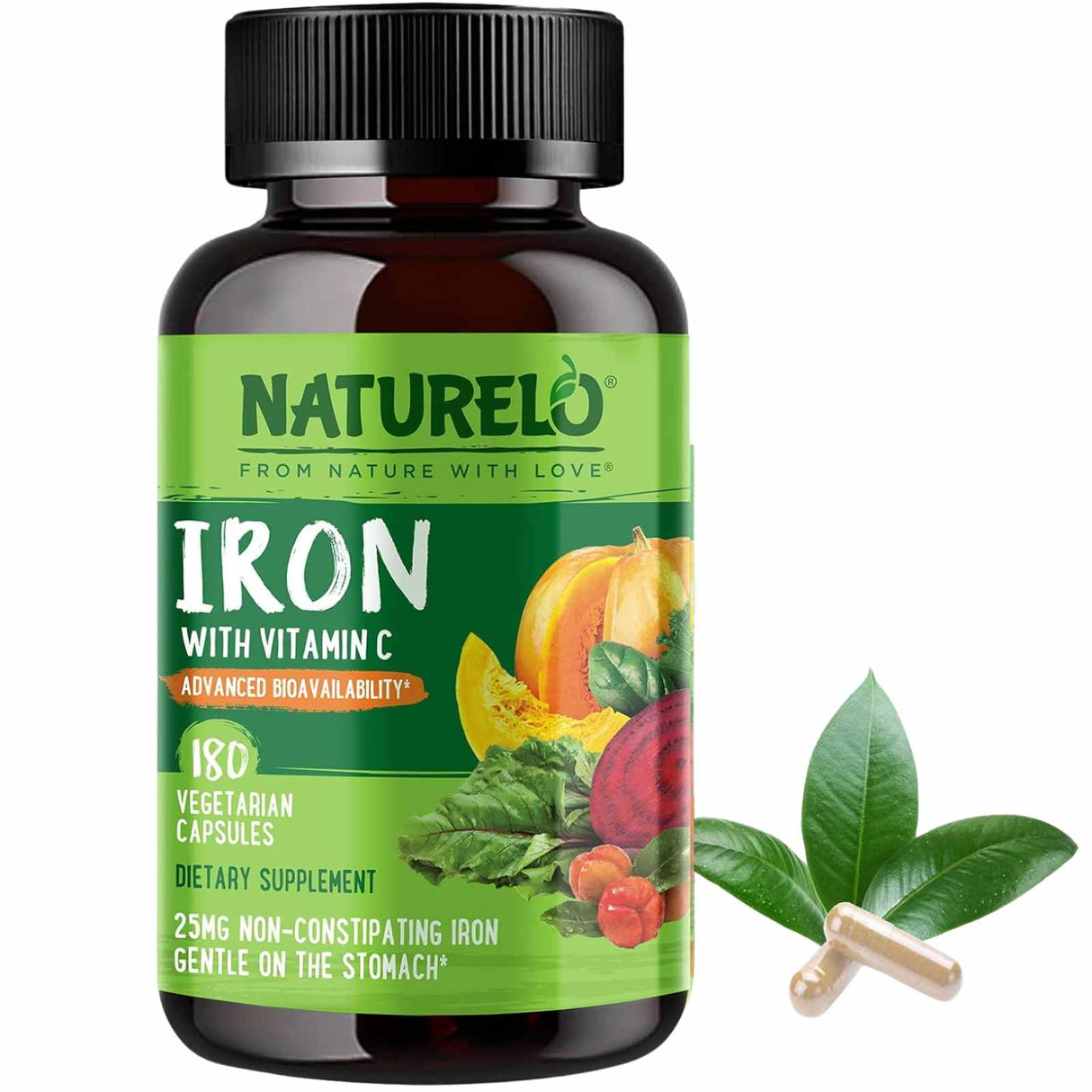 Naturelo Hierro con Vitamina C 25 mg - 180 Cápsulas Vegetarianas - Haz Tu Pedido