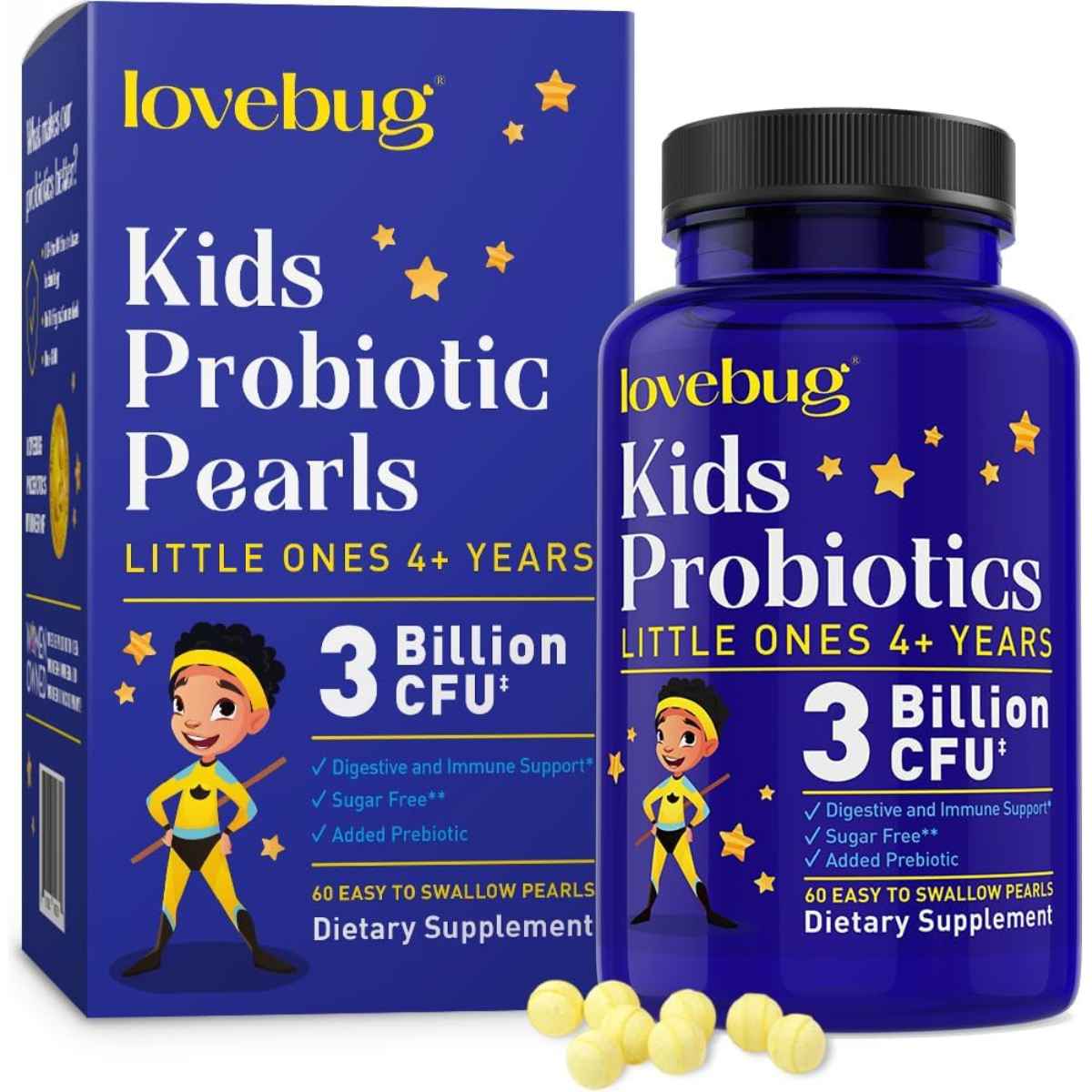 Lovebug Probioticos LITTLE ONES Digestión Natural Para Niños 3 Mil Millones CFU - Sabor Naranja - 60 Esferas