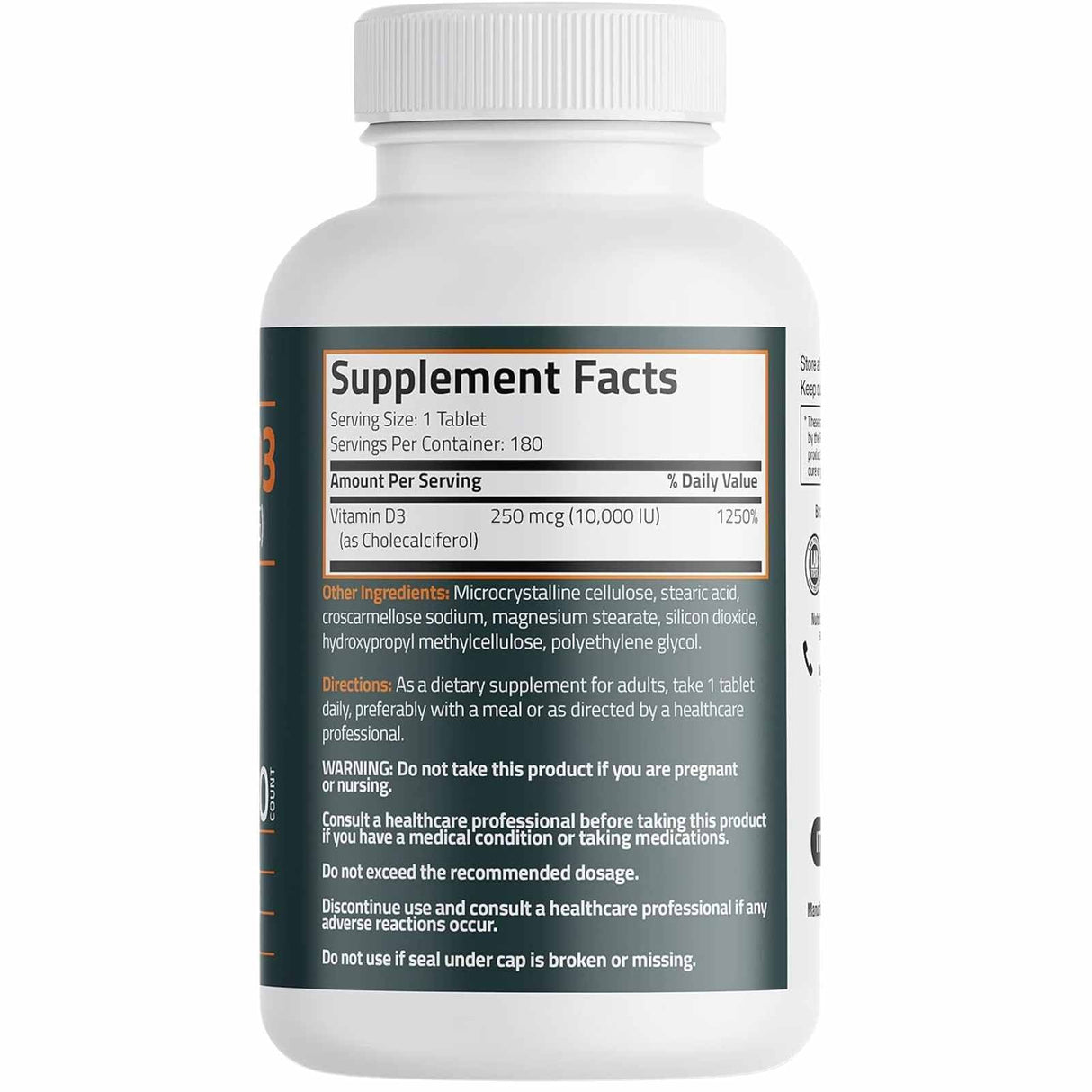 Bronson Vitamina D3 10000 IU - 180 Tabletas - Tabla Nutricional - Haz Tu Pedido