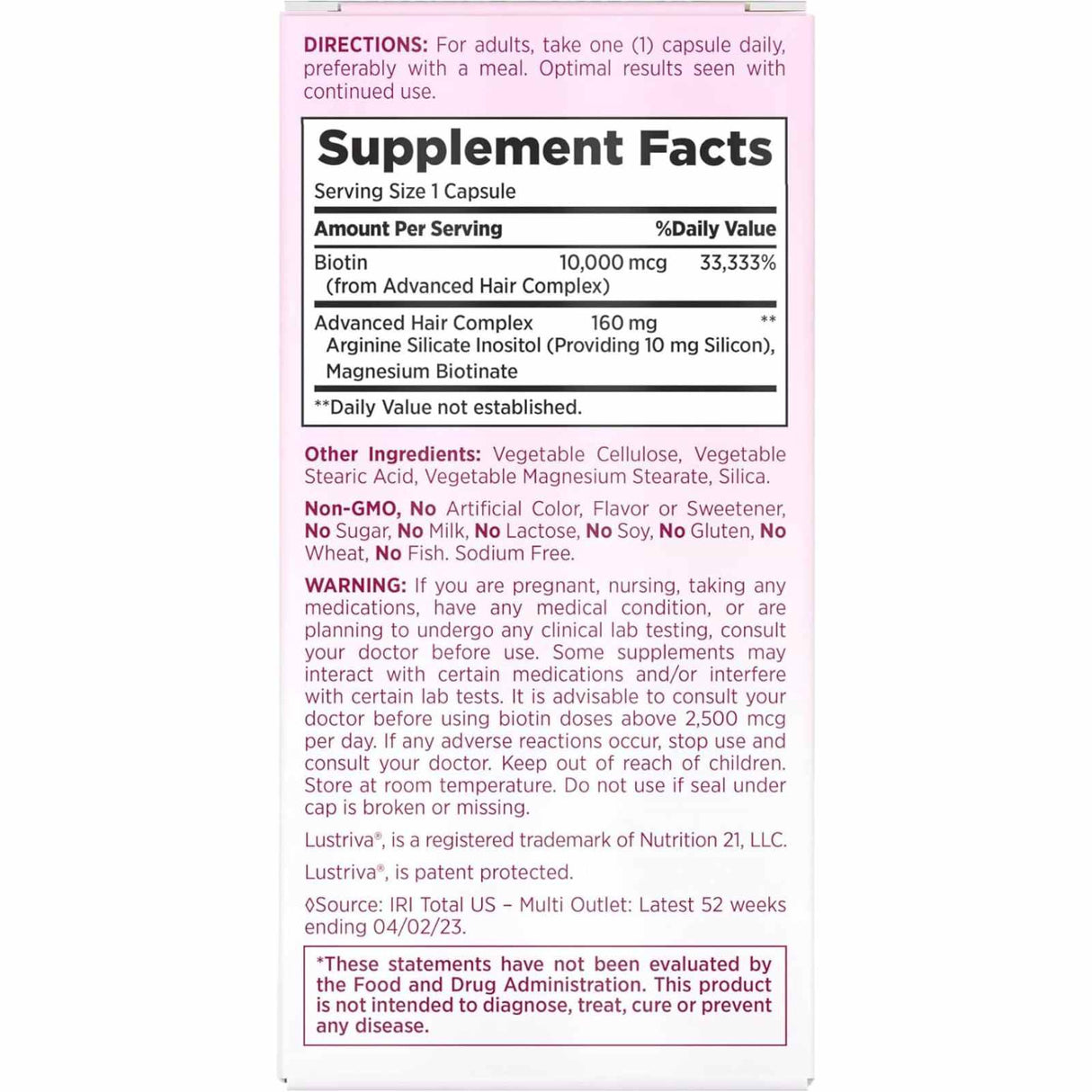 Nature’s Bounty Suplemento para el Crecimiento del Cabello - 30 Cápsulas - Tabla Nutricional - Haz Tu Pedido
