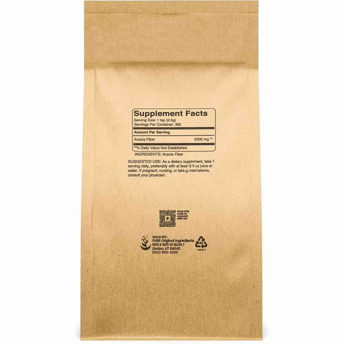 Pure Organic Ingredients Acacia Senegal - 907 ml - Tabla Nutricional - Haz Tu Pedido