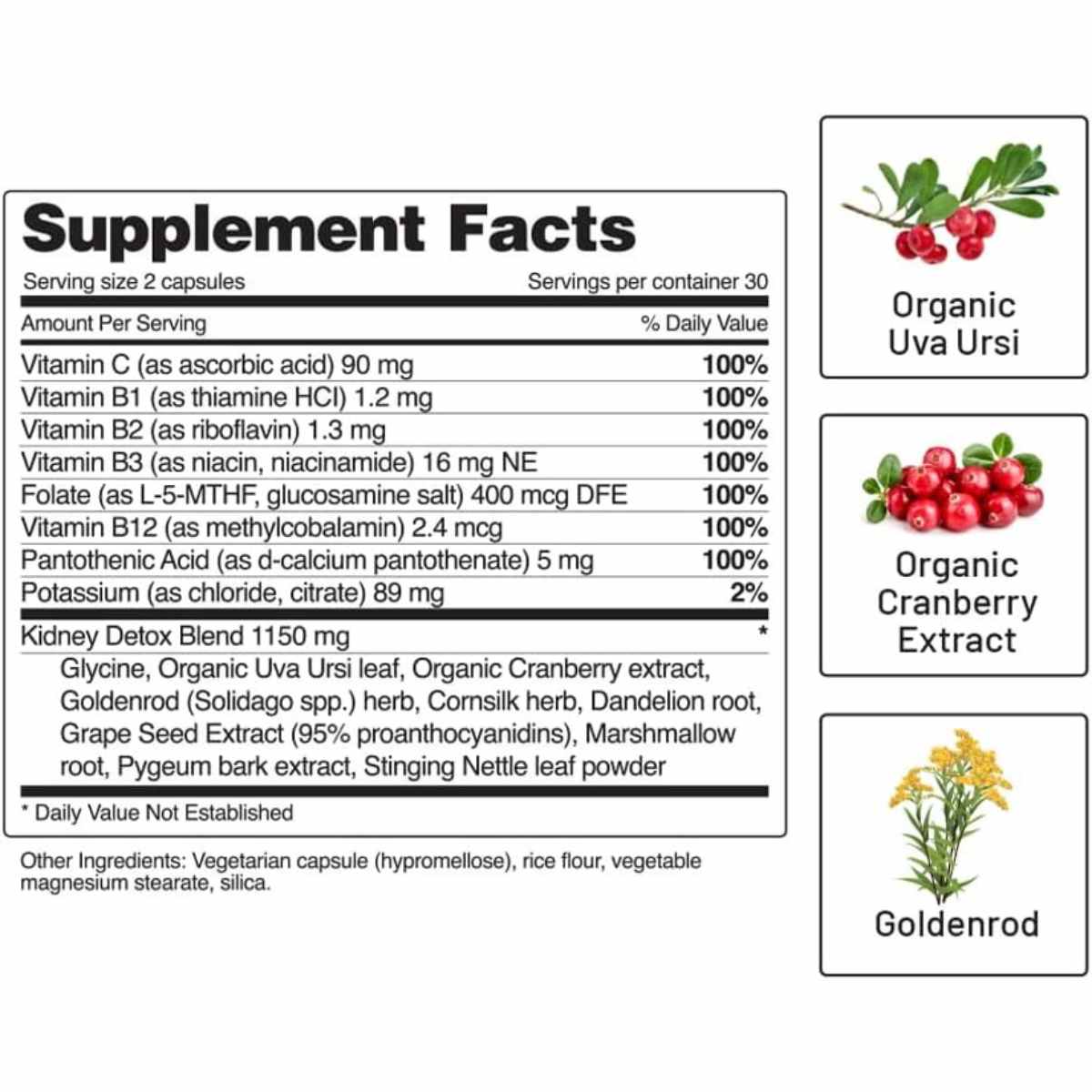 Snap Supplements Suplemento de Apoyo Renal - 60 Cápsulas - Tabla Nutricional - Haz Tu Pedido