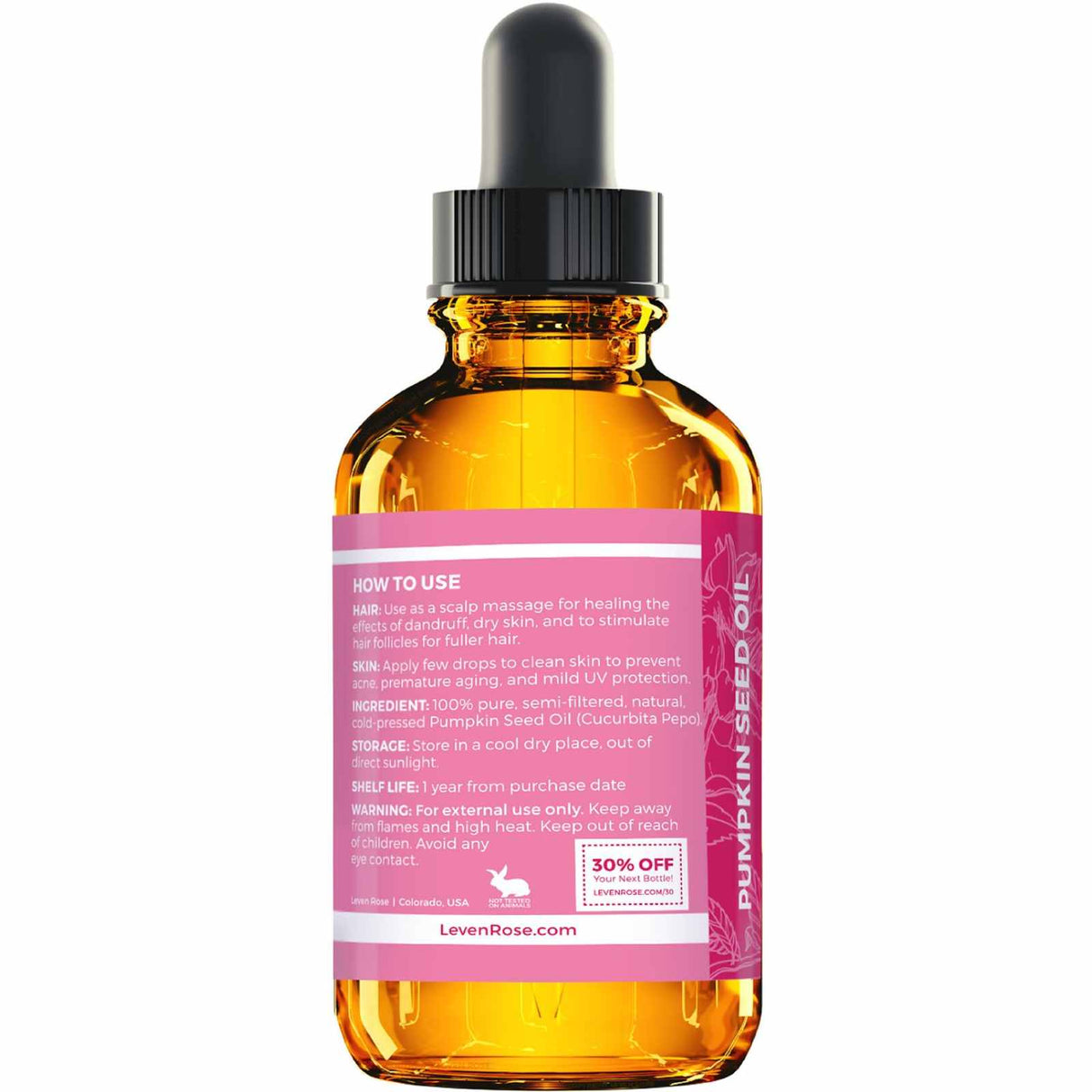 Leven Rose Aceite Tópico de Semillas de Calabaza - 30 ml - Tabla Nutricional - Haz Tu Pedido