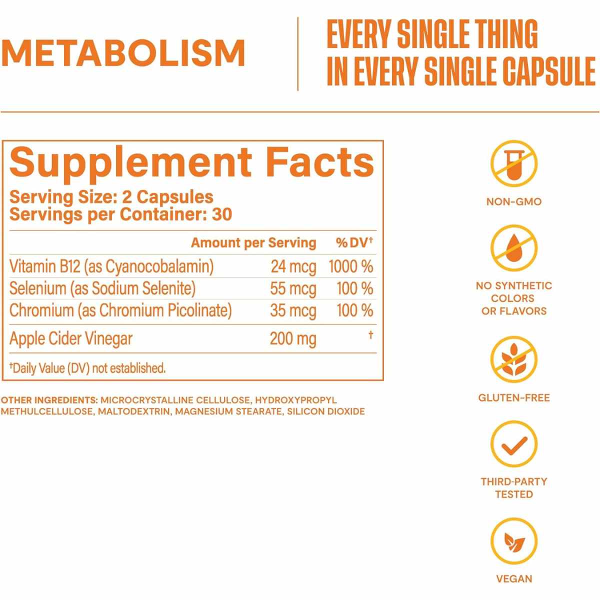 Suplemento Para Apoyo al Metabolismo - 60 Cápsulas - Tabla Nutricional - Haz Tu Pedido