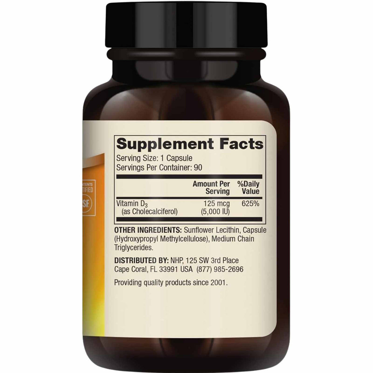 Dr. Mercola Vitamina D3 5000 IU - 90 Cápsulas - Tabla Nutricional - Haz Tu Pedido