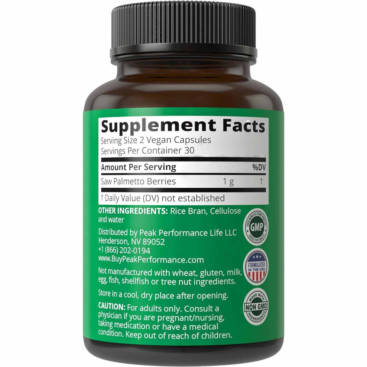 Peak Performance Saw Palmetto - 60 Cápsulas Veganas - Tabla Nutricional - Haz Tu Pedido
