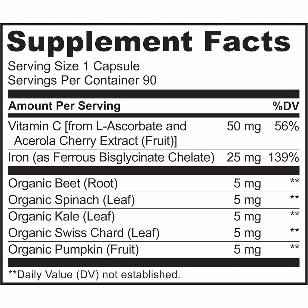 Naturelo Hierro con Vitamina C - 90 Cápsulas Vegetarianas - Tabla Nutricional - Haz Tu Pedido