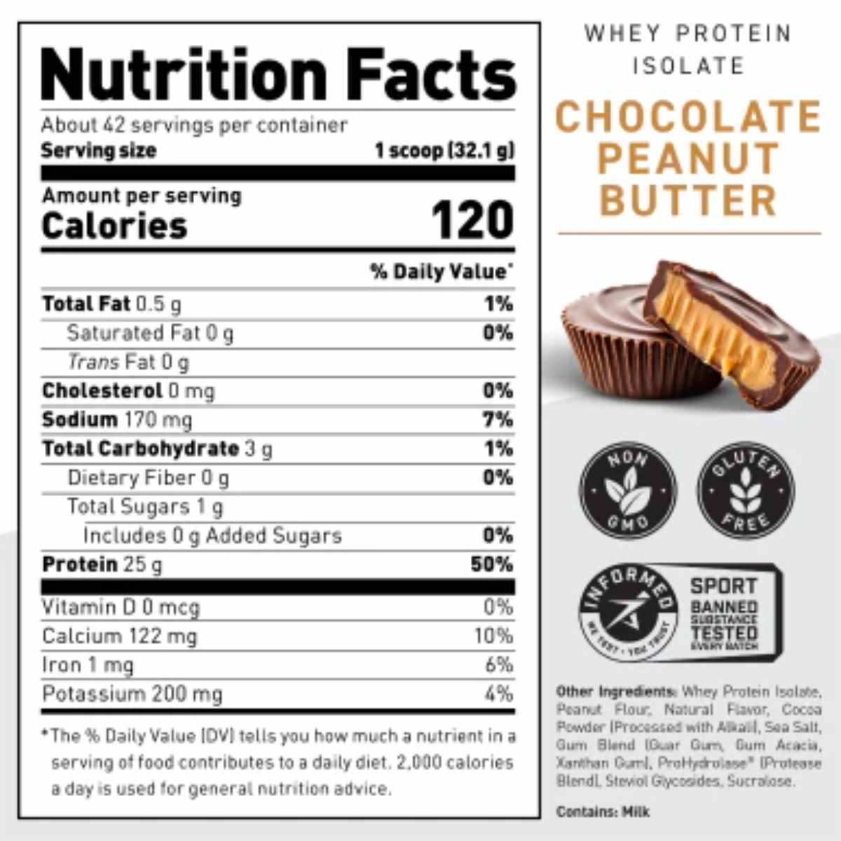 Kaged Aislado de Proteína de Suero - Sabor Mantequilla de Maní con Chocolate - 1,36 g - Tabla Nutricional - Haz Tu Pedido