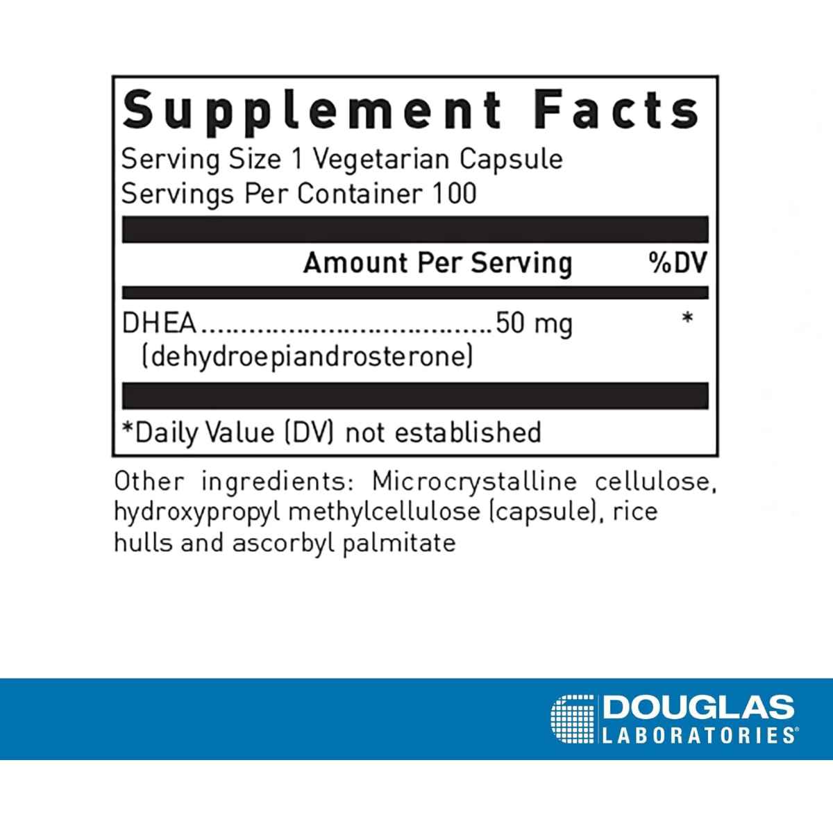Douglas Laboratories DHEA 50 mg - 100 Cápsulas Vegetarianas - Tabla Nutricional - Haz Tu Pedido