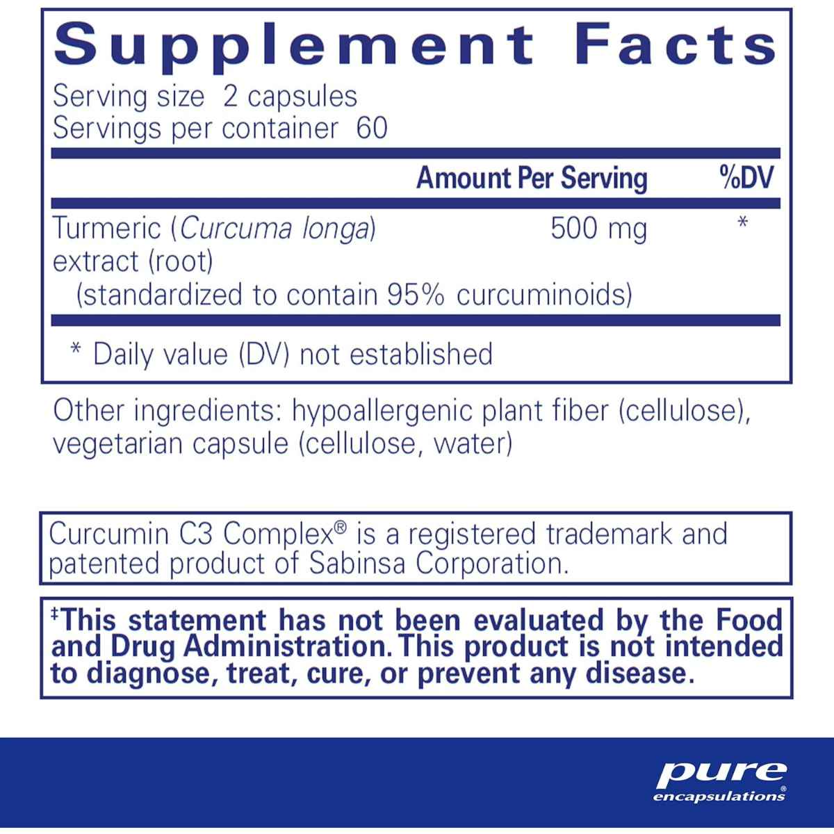 Pure Encapsulations Curcumina - 120 Cápsulas - Tabla Nutricional - Haz Tu Pedido