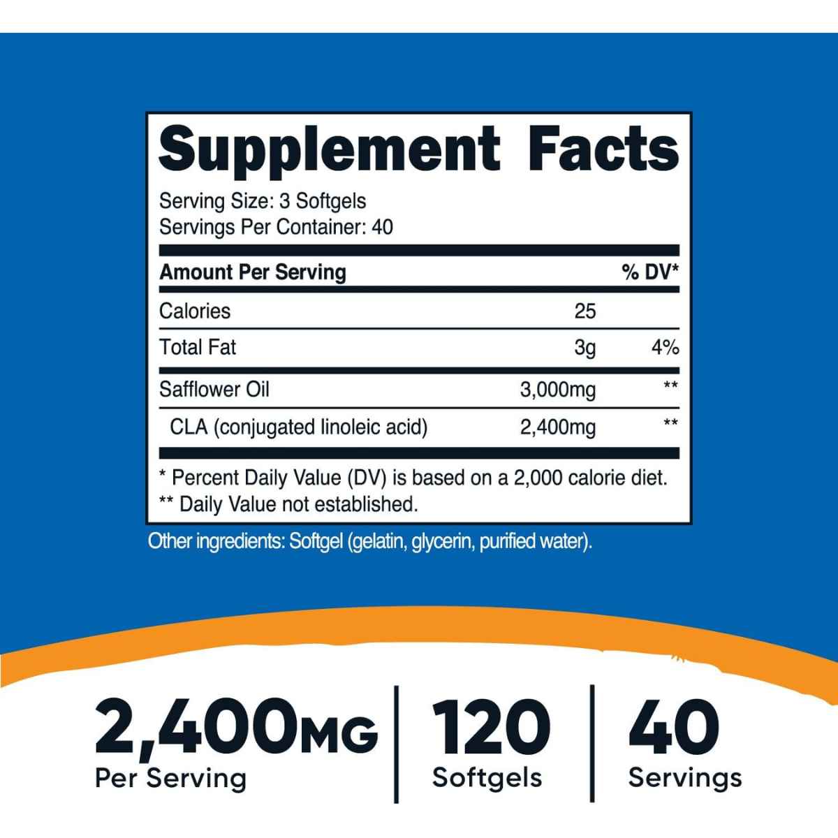 Nutricost CLA Ácido Linoleico Conjugado 2400 mg - 120 Cápsulas Blandas - Tabla Nutricional - Haz Tu Pedido