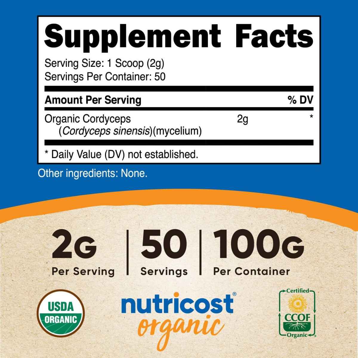 Nutricost Hongo Cordyceps Orgánico - 250 g - Tabla Nutricional - Haz Tu Pedido