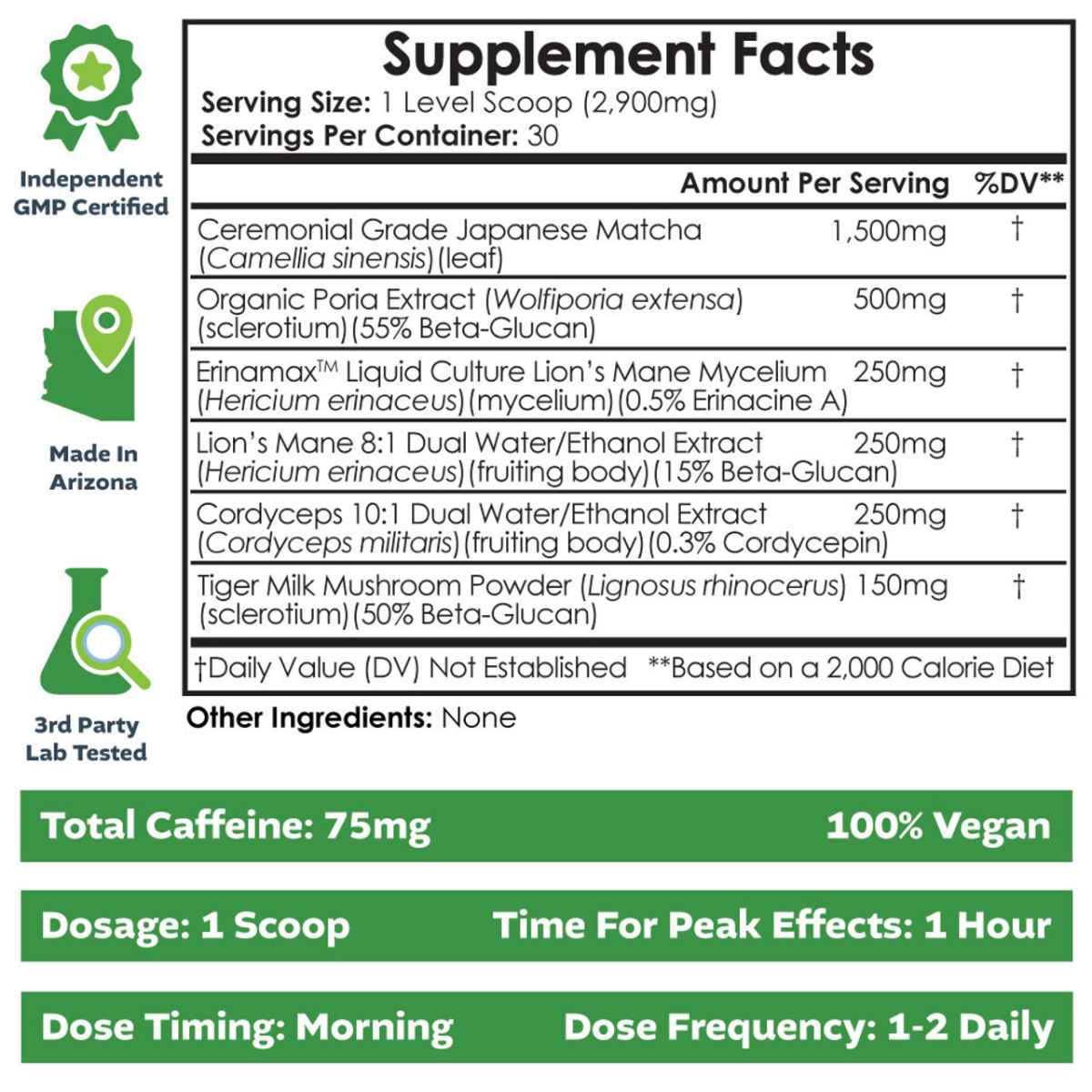 Nootropics Depot Matcha Mágico de Hongos - Tabla Nutricional - Haz Tu Pedido