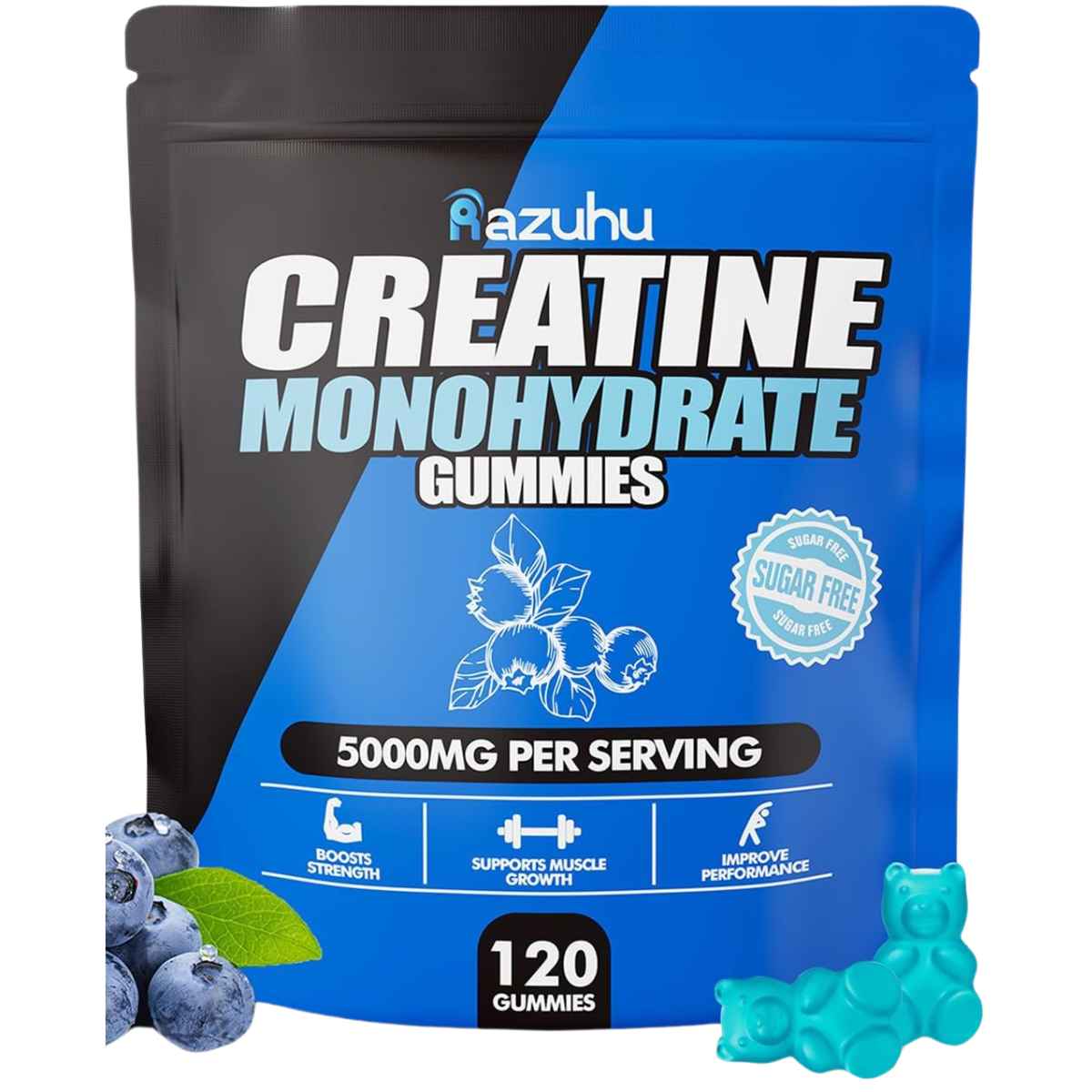 Razuhu Monohidrato de Creatina 5000 mg - Sabor Arándano Azul - 120 Gomitas - Haz Tu Pedido