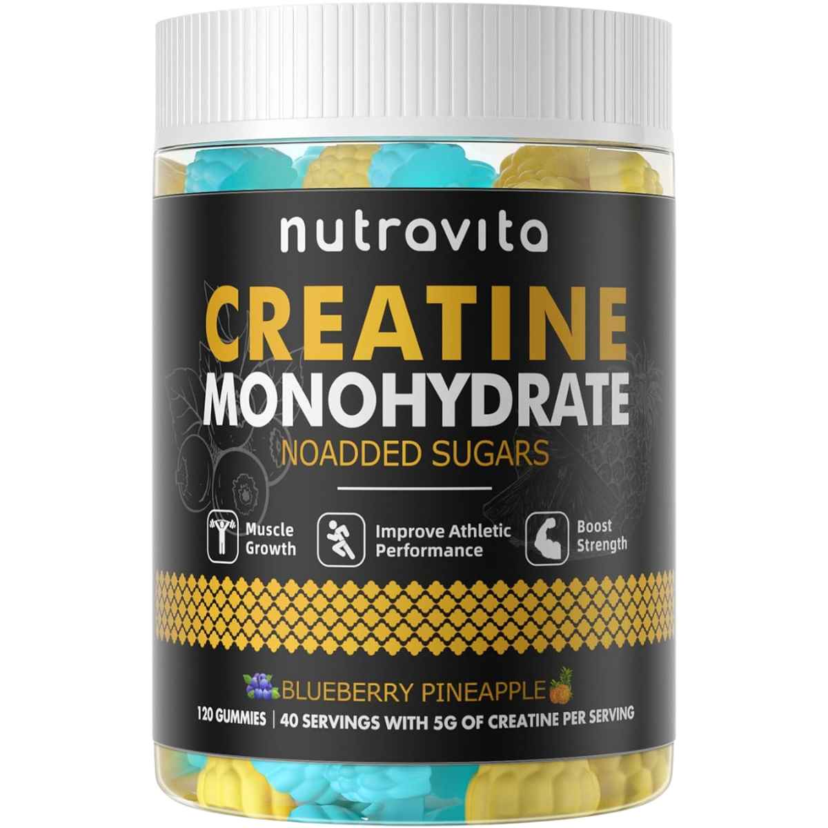 Nutravita Monohidrato de Creatina 5000 mg - Sabor Arándano piña - 120 Gomitas - Haz Tu Pedido