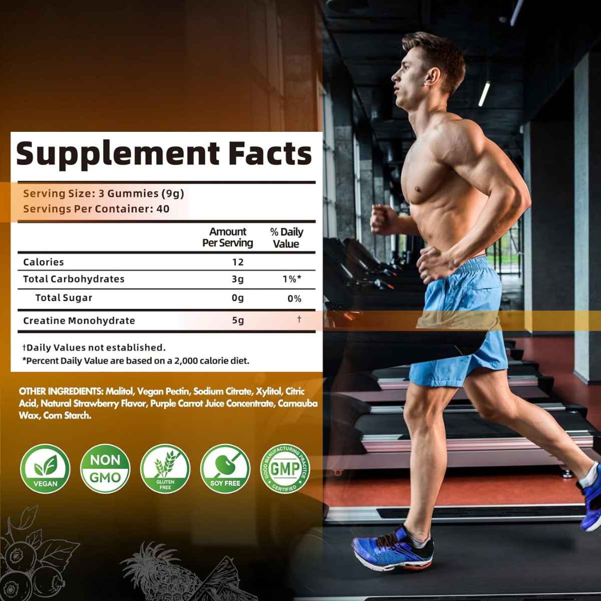 Nutravita Monohidrato de Creatina 5000 mg - Sabor Arándano piña - 120 Gomitas - Tabla Nutricional - Haz Tu Pedido