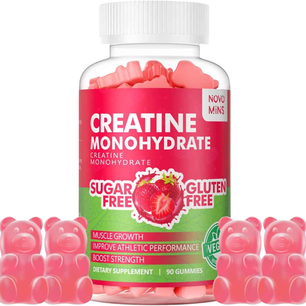 Novomins Monohidrato de Creatina - Sabor Fresa - 90 Gomitas - Haz Tu Pedido