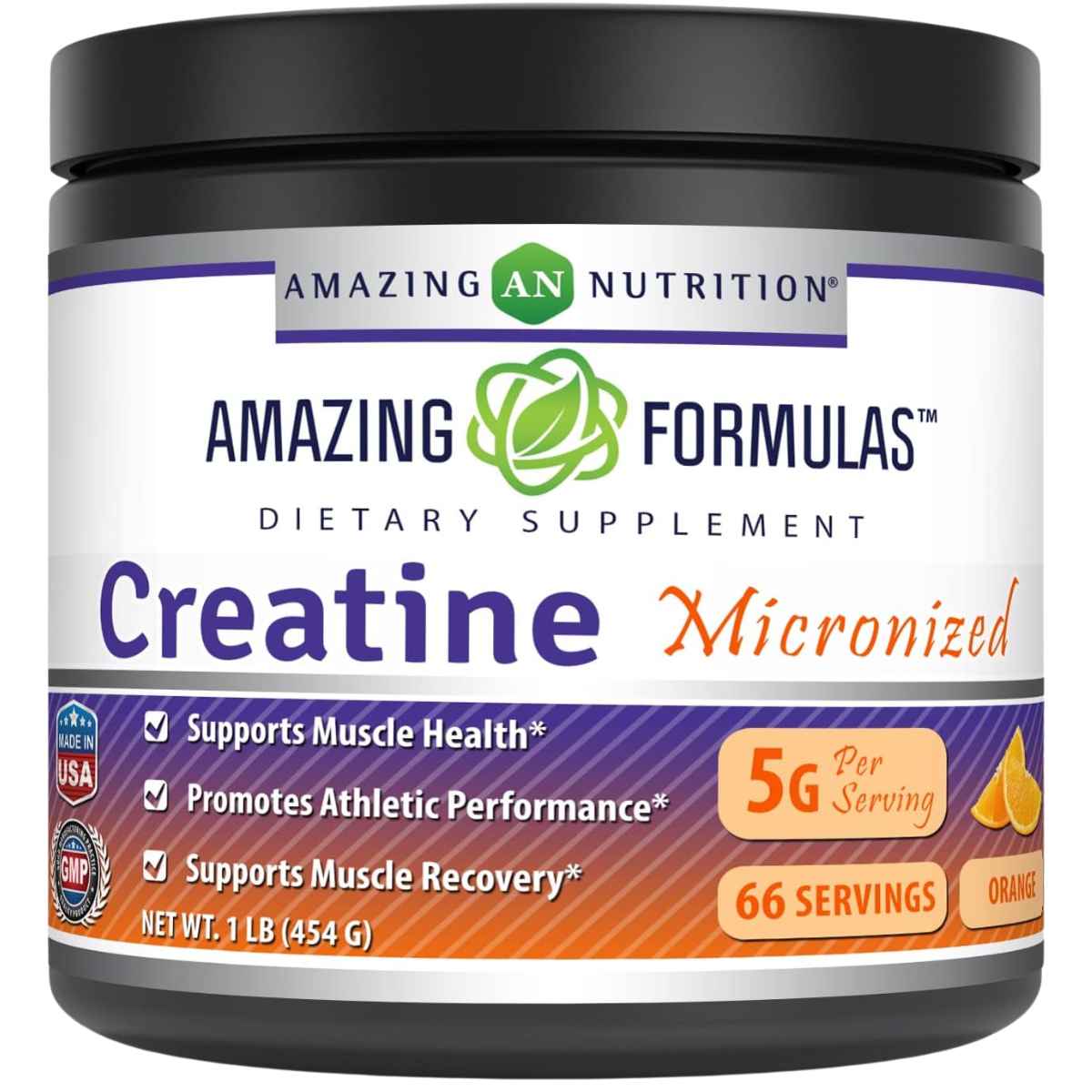 Amazing Nutrition Monohidrato de Creatina Micronizada 5000 mg - Sabor Naranja - 454 g - Haz Tu Pedido