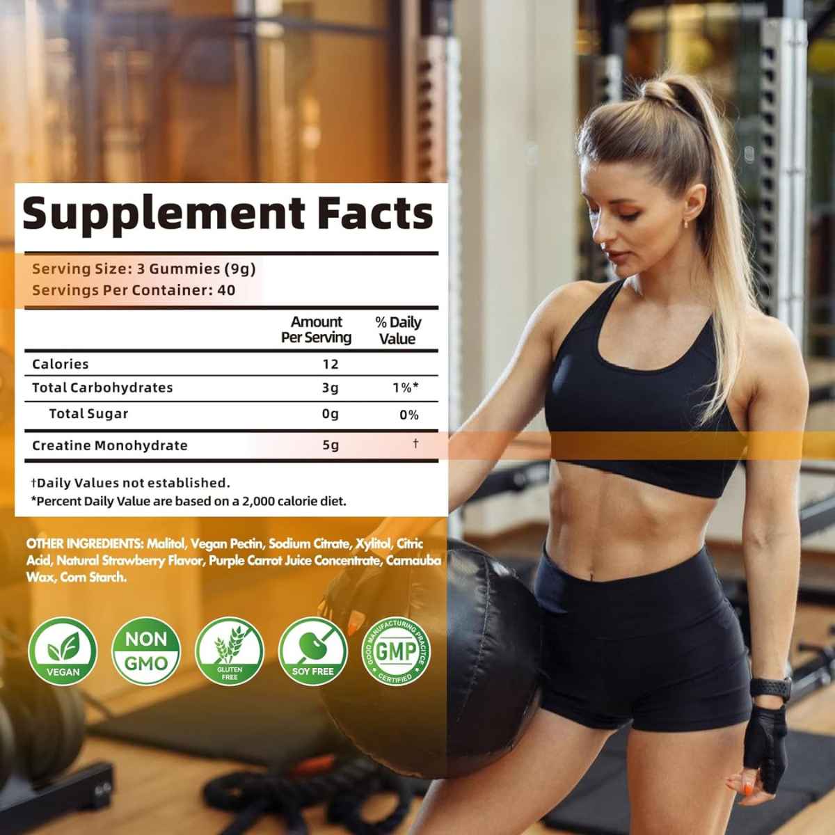 Nutravita Monohidrato de Creatina 5000 mg - Sabor Piña - 120 Gomitas - Tabla Nutricional - Haz Tu Pedido