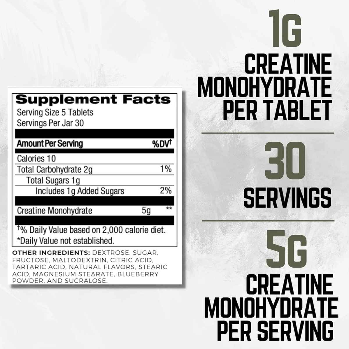 Ketostat Monohidrato de Creatina Micronizada 5 - Sabor Frambuesa Azul - 150 Tabletas Masticable - Tabla Nutricional - Haz Tu Pedido