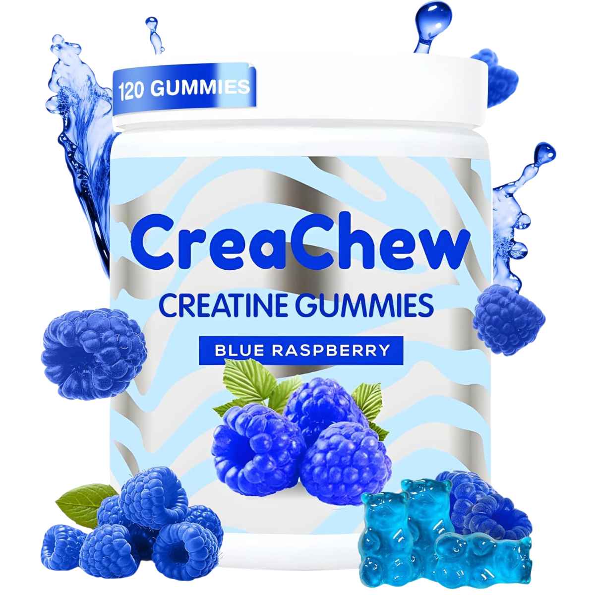 CreaChew Monohidrato de Creatina - Sabor Frambuesas Azules - 120 Gomitas - Haz Tu Pedido
