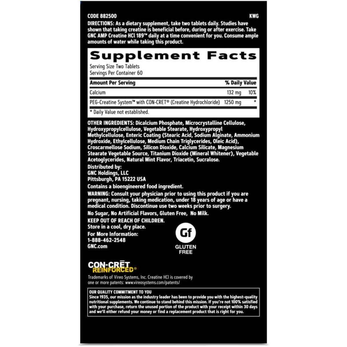 GNC Creatina HCl 189 - 120 Tabletas - Tabla Nutricional - Haz Tu Pedido