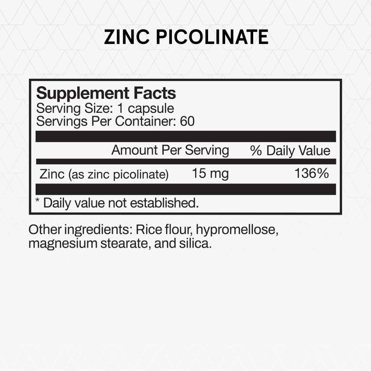 Momentous Picolinato de Zinc - 60 Cápsulas - Tabla Nutricional - Haz Tu Pedido