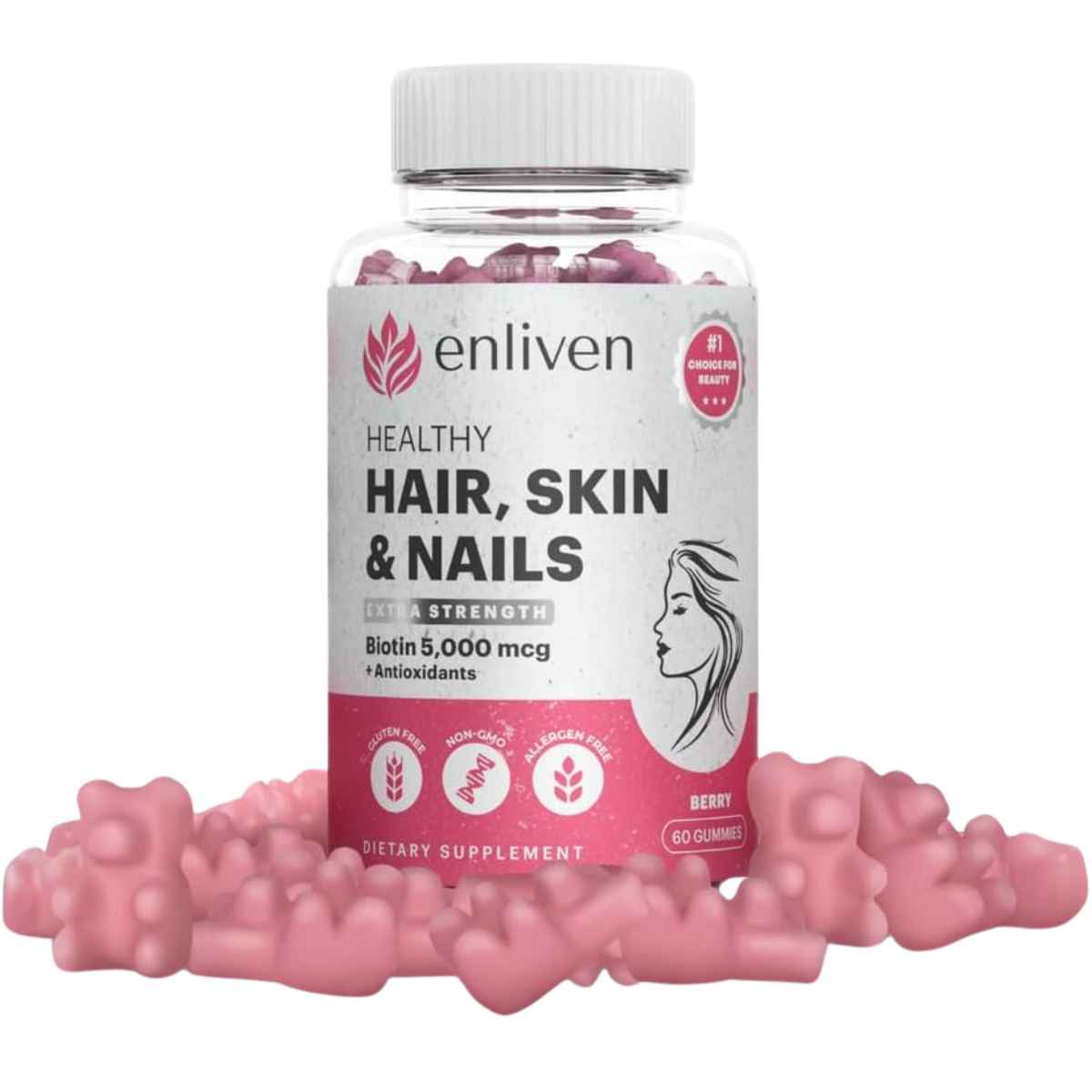 Enliven Vitaminas de biotina para el cabello, la piel y las uñas - 60 Gomitas - Haz Tu Pedido