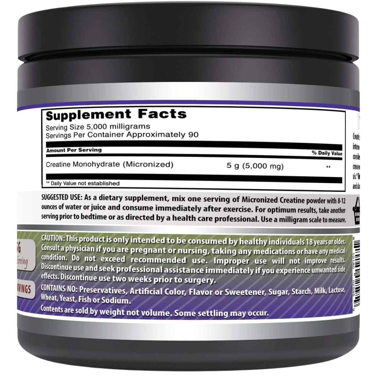 Amazing Nutrition Monohidrato de Creatina Micronizada 5000 mg - 454 g - Tabla Nutricional - Haz Tu Pedido