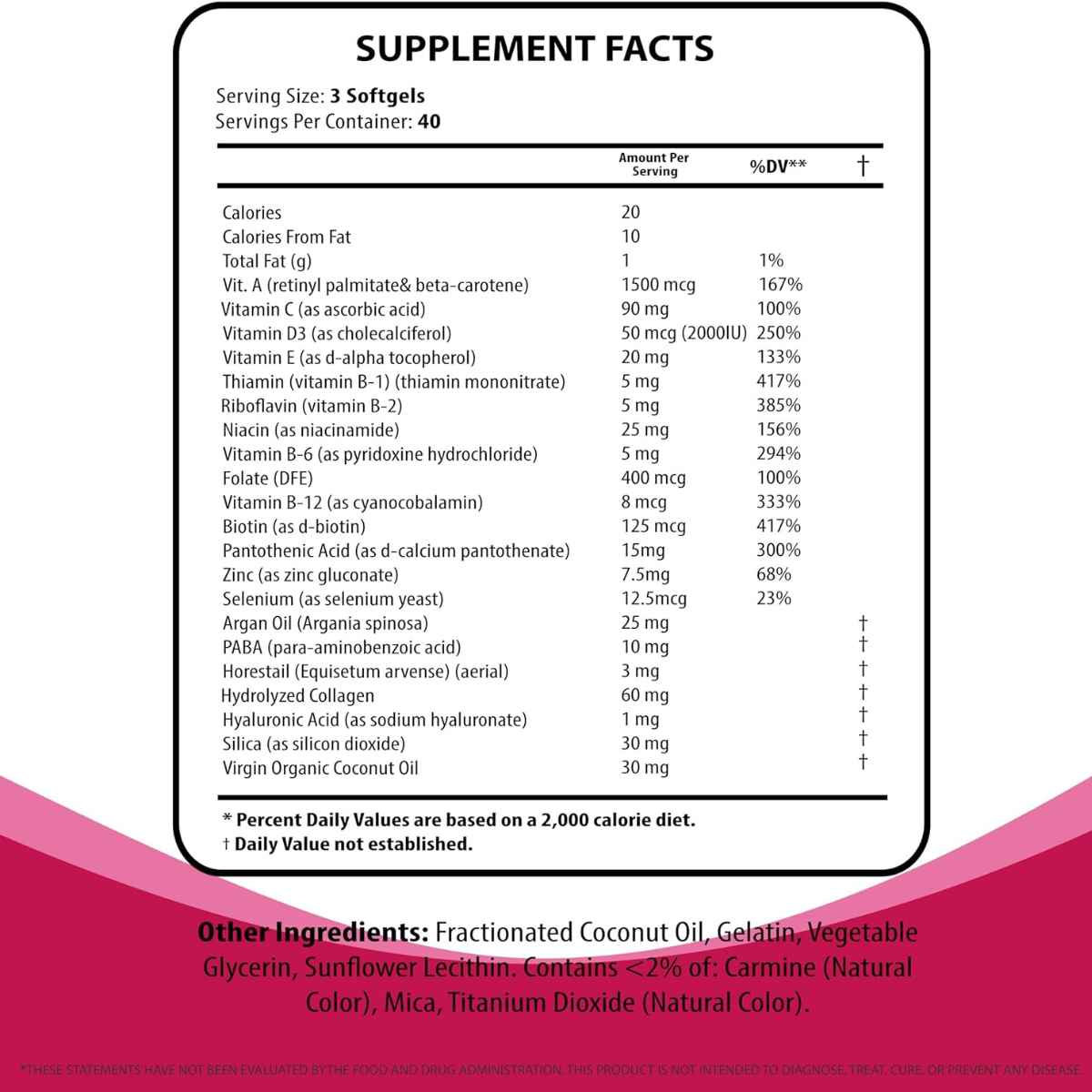 Nutritunes Vitaminas para el Cabello, la Piel y las Uñas - 120 Cápsulas Blandas - Tabla Nutricional - Haz Tu Pedido