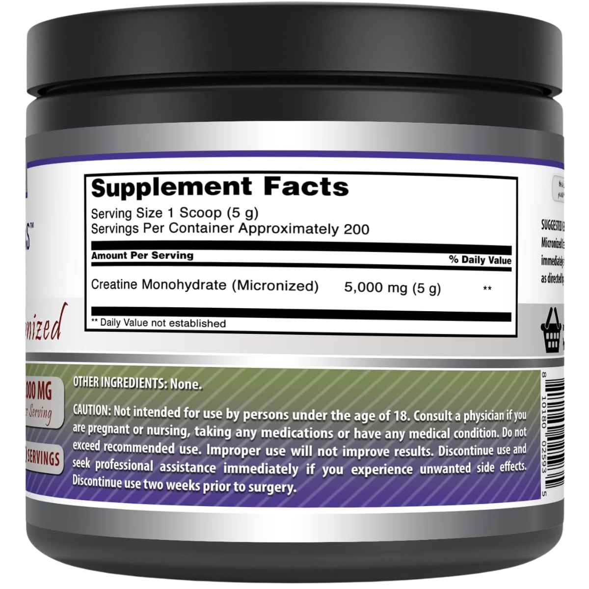 Amazing Nutrition Monohidrato de Creatina Micronizada 5000 mg - 997 g - Tabla Nutricional - Haz Tu Pedido