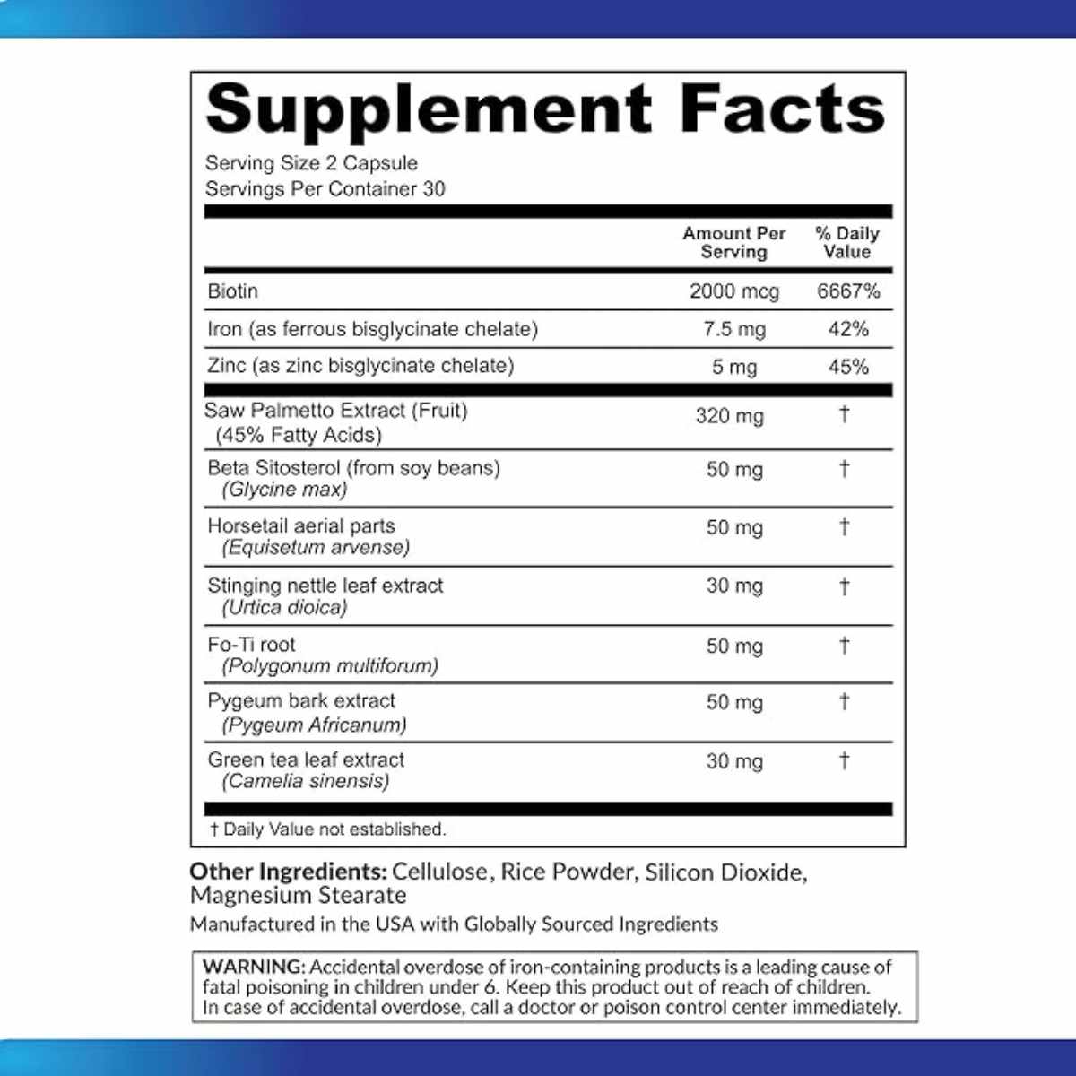 Pure Research DHT Blocker Soporte para el Crecimiento del Cabello - 60 Cápsulas - Tabla Nutricional - Haz Tu Pedido