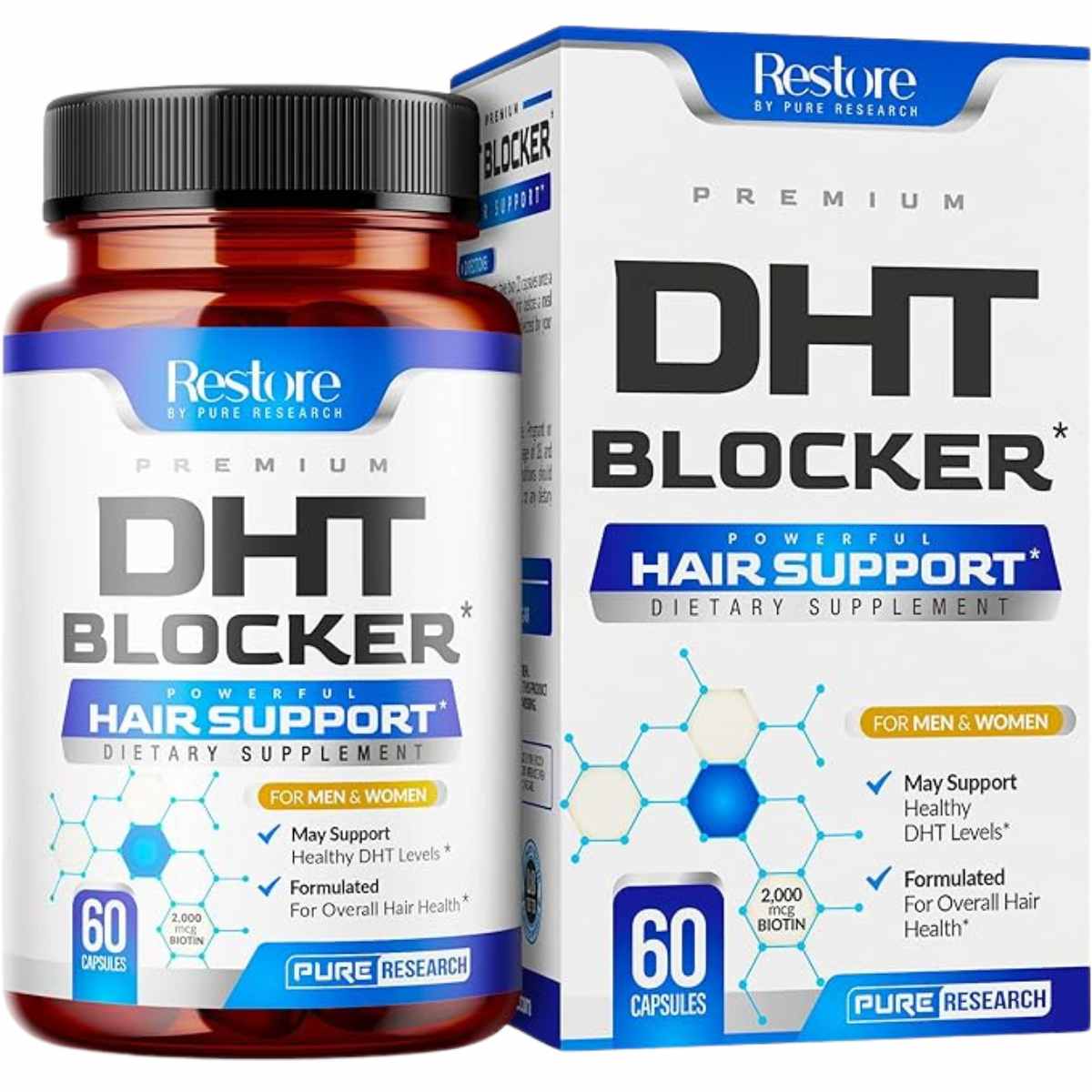 Pure Research DHT Blocker Soporte para el Crecimiento del Cabello - 60 Cápsulas - Haz Tu Pedido