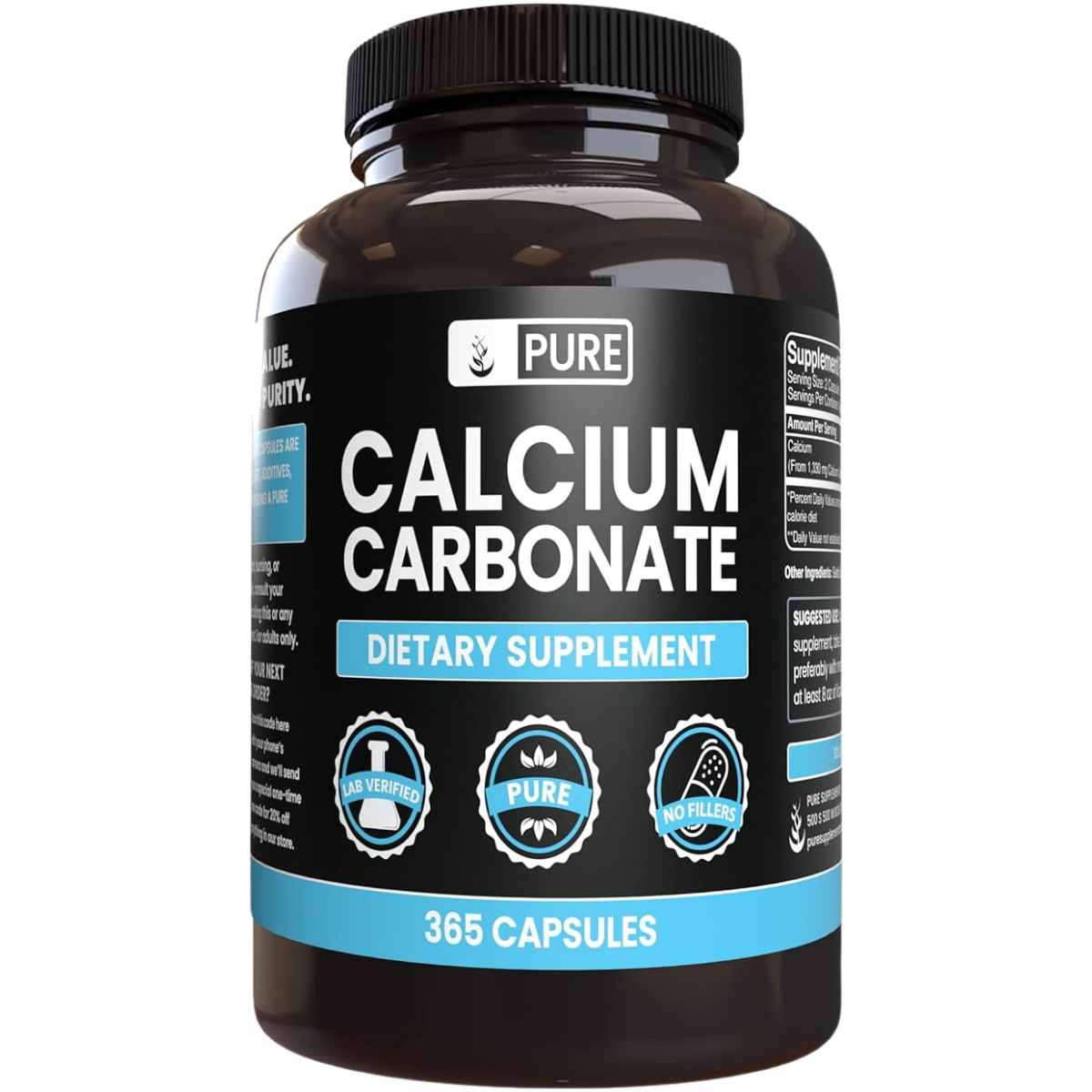 Carbonato de Calcio Pure Organic Ingredients: Promueve la salud ósea y mejora la absorción de minerales de forma natural.