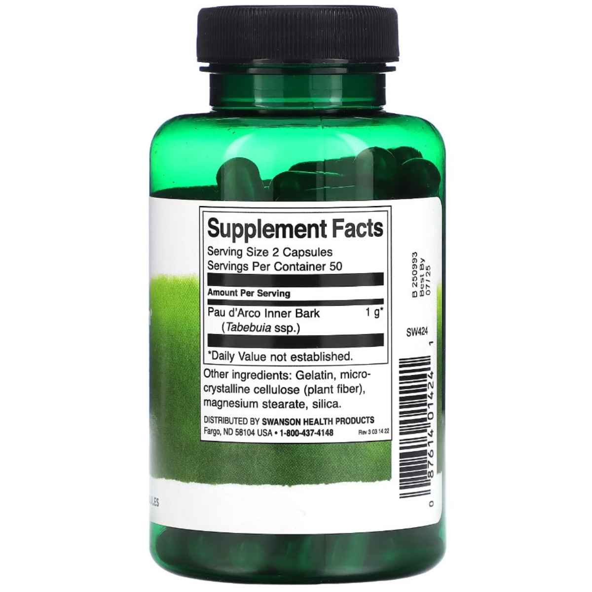 Swanson Pau d'Arco 500 mg 100 Cápsulas - Haz Tu Pedido