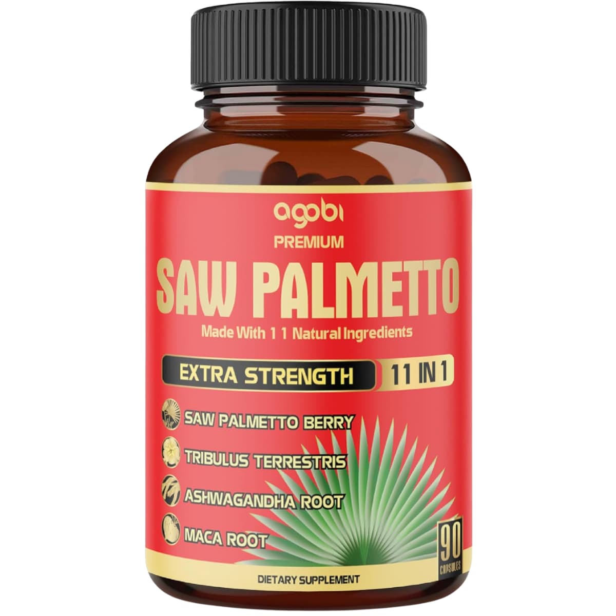 Frasco de agobi fórmula herbal de Saw Palmetto en presentación de 90 cápsulas