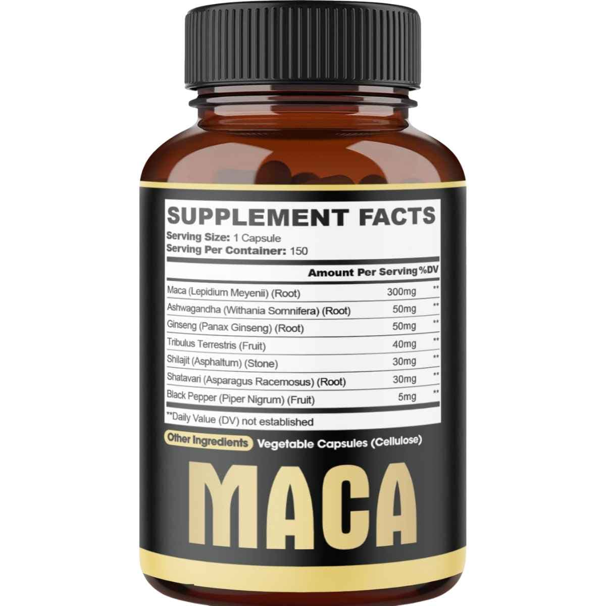 Tabla nutricional del suplemento Agobi Maca 300 mg 150 cápsulas
