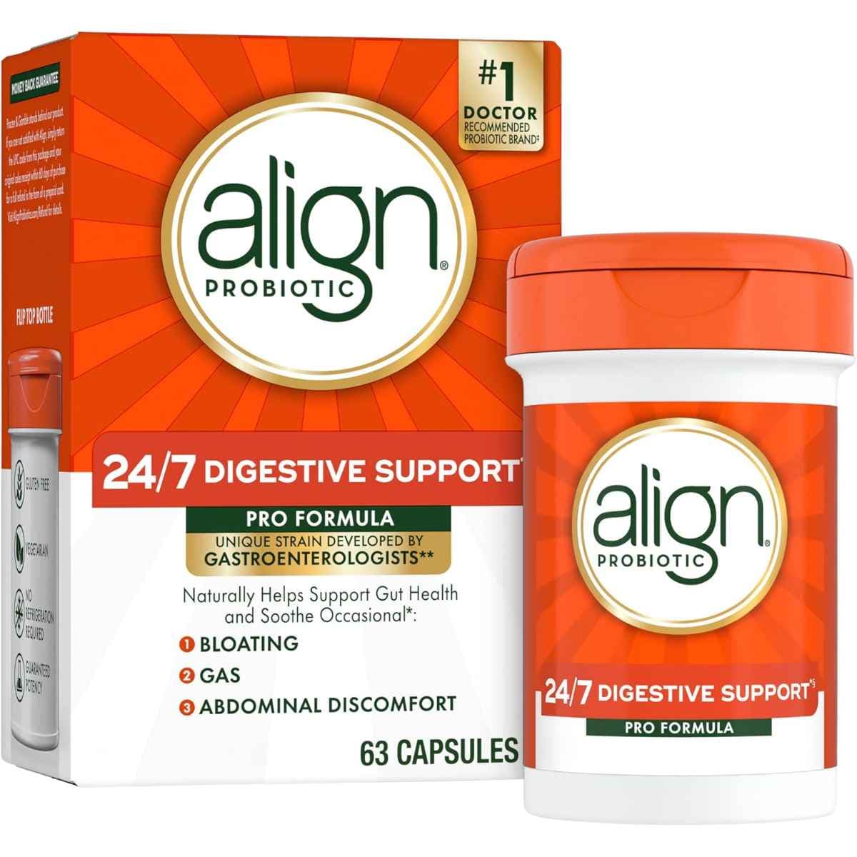 Frasco de suplemento Align - Bifidobacterium longum 35624 10 mg 63 cápsulas