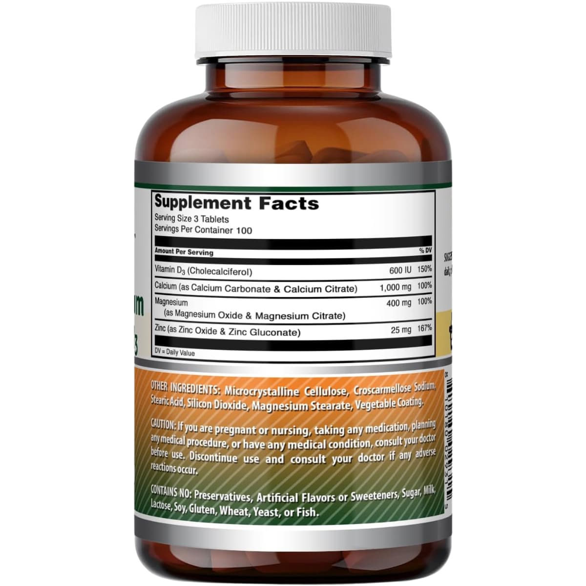 Información del suplemento de Amazing Formulas con calcio, magnesio, zinc y vitamina D3, presentación de 300 tabletas