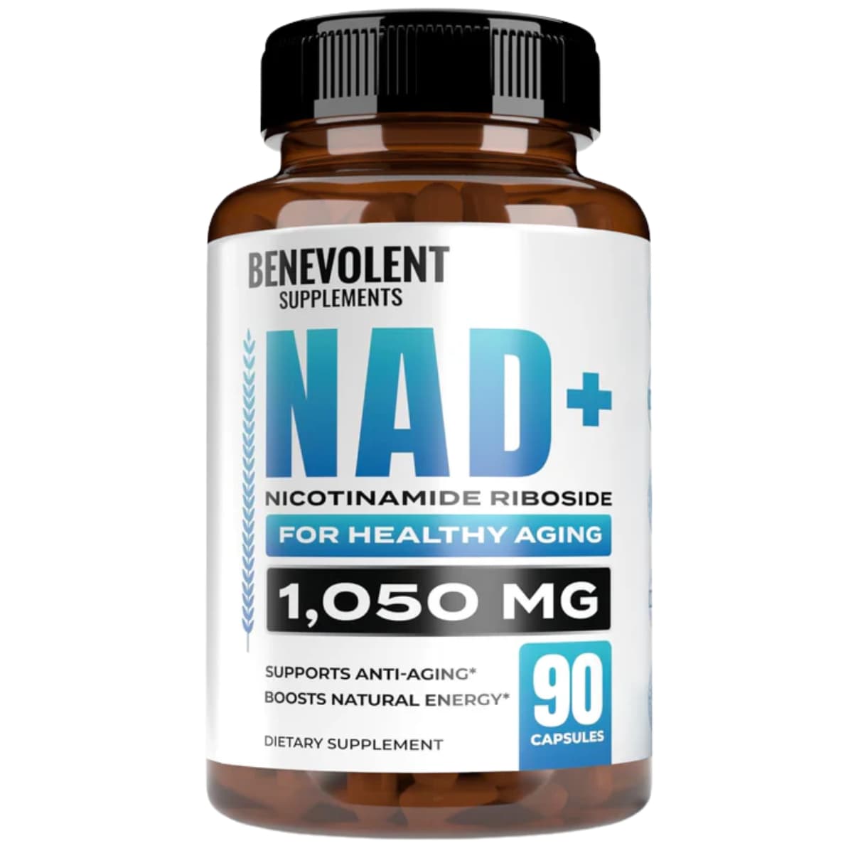 Frasco de suplemento Benevolent Nourishment Nicotinamida Ribósido 90 cápsulas