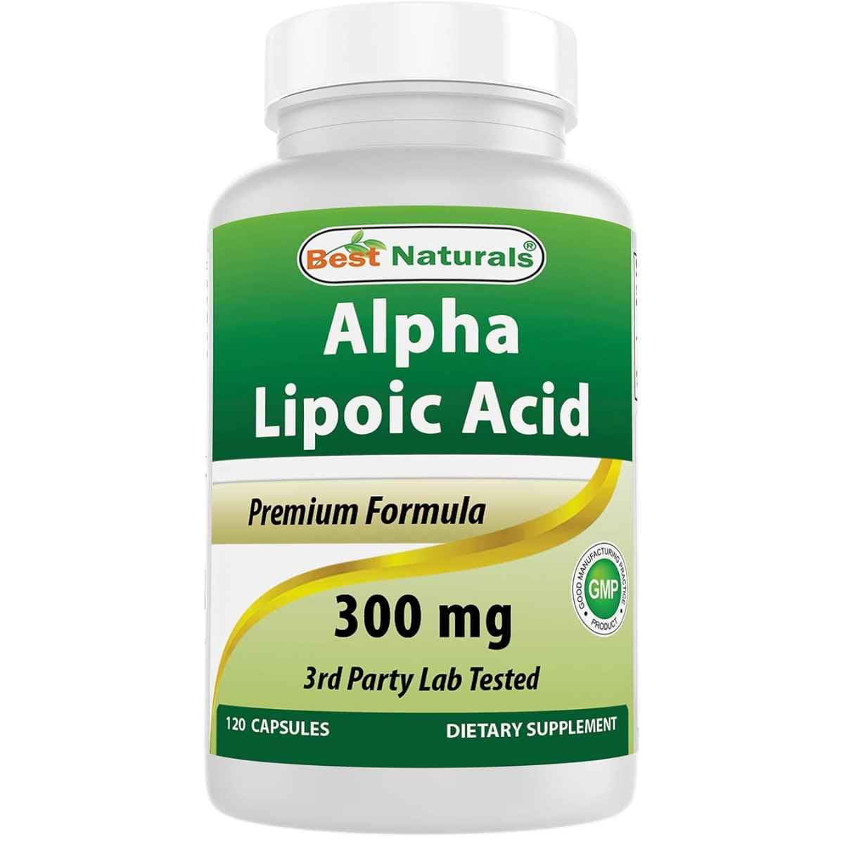 Best Naturals Alpha Lipoic Acid 300 mg, frasco de 120 cápsulas, vista frontal