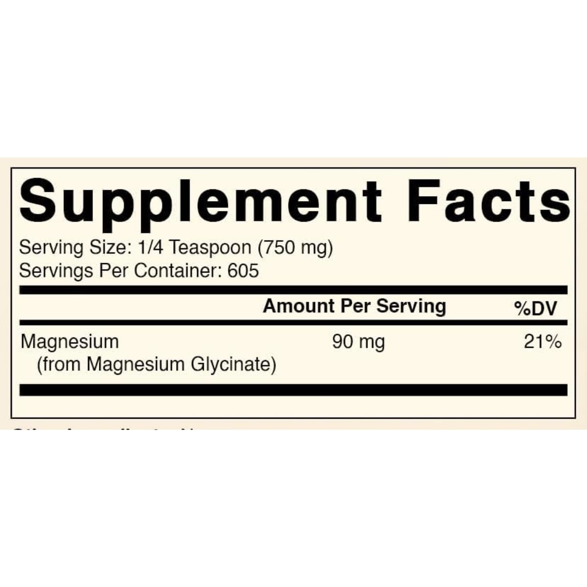 Etiqueta de información suplementaria de glicinato de magnesio en polvo Best Naturals de 1 lb 454 g