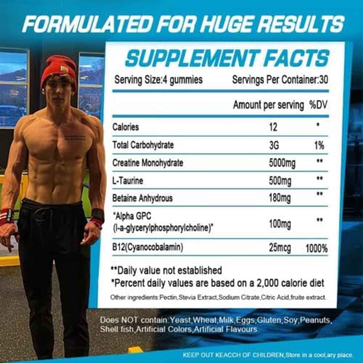 Tabla nutricional del suplemento Better Fitness Monohidrato de Creatina 120 gomitas